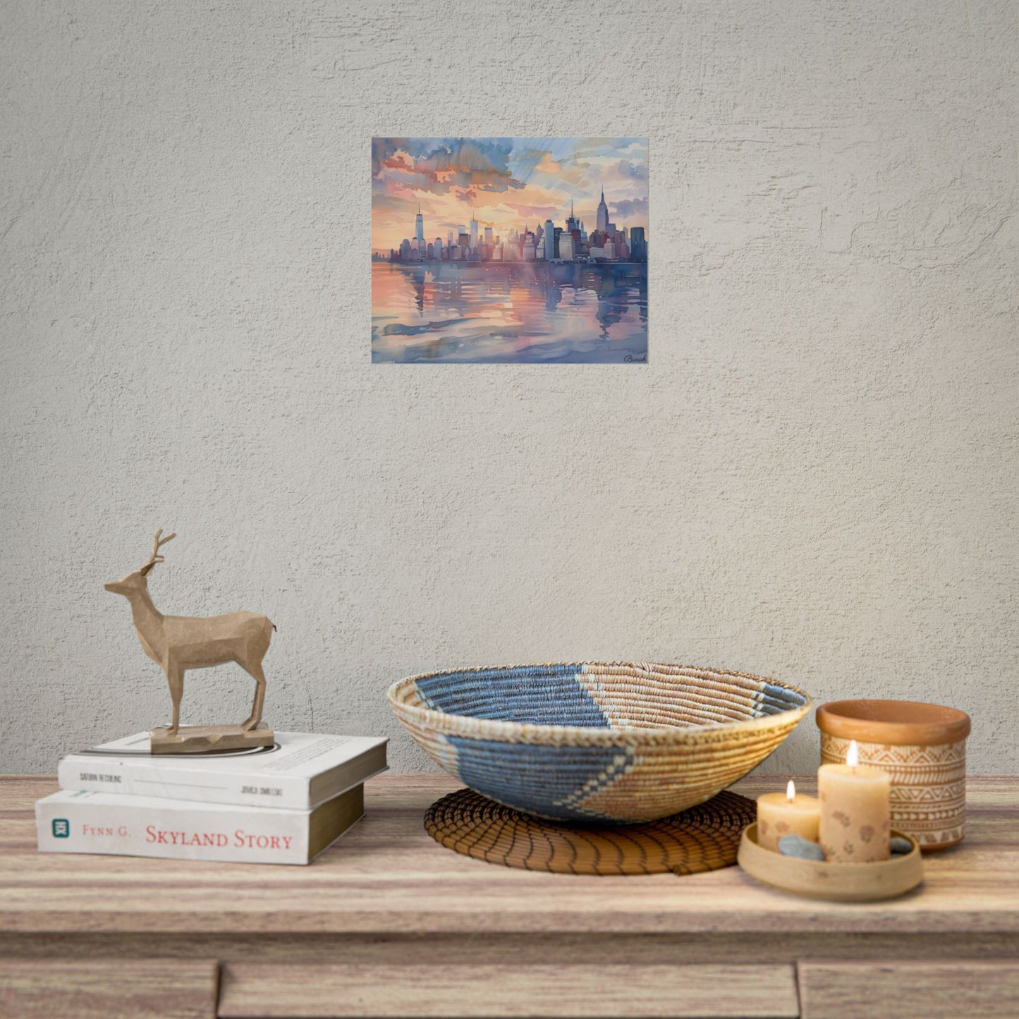 Watercolor New York City Sunset: Golden Hour Artwork - Poster