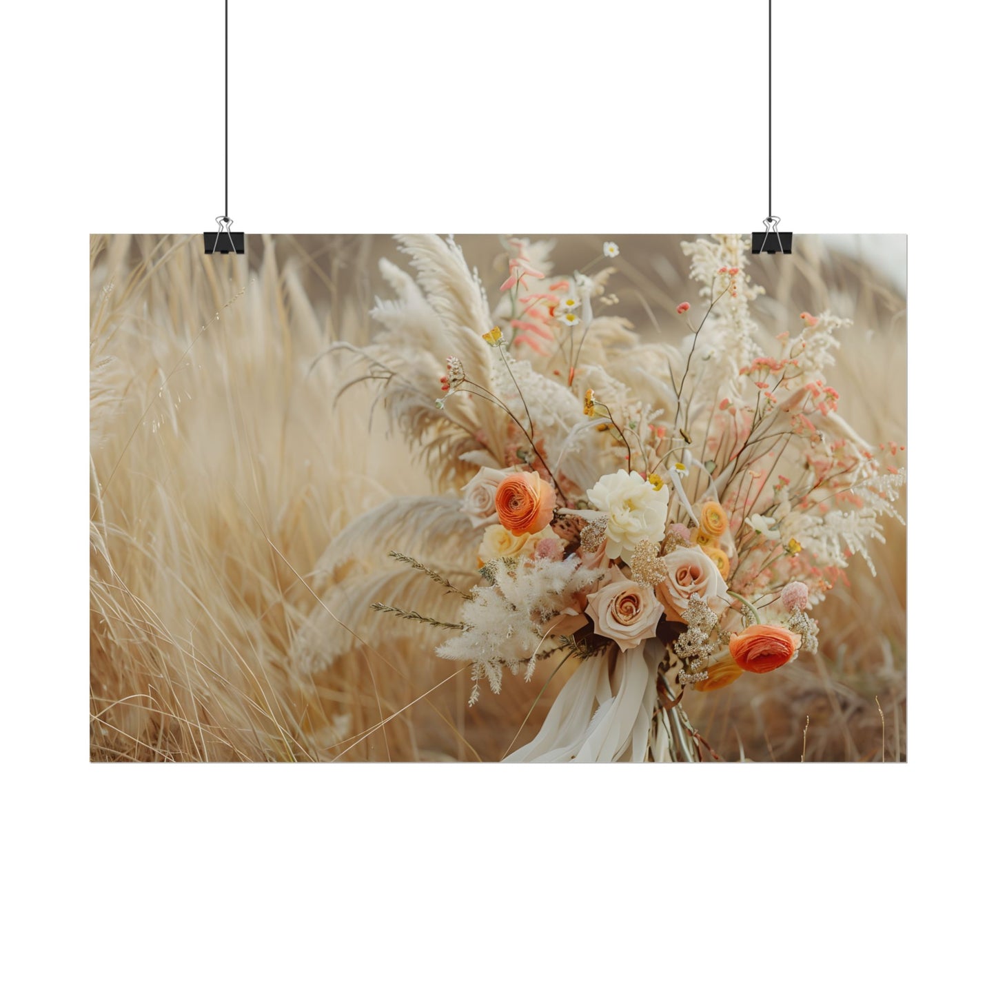Whimsical Floral Oasis: Vibrant Pampas Artwork - Poster