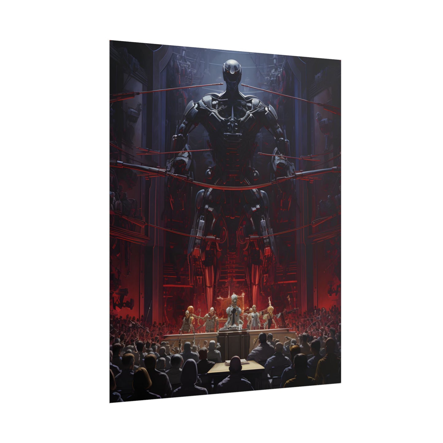 Robot Orchestra: Modern Concert Hall Scene Art - Poster