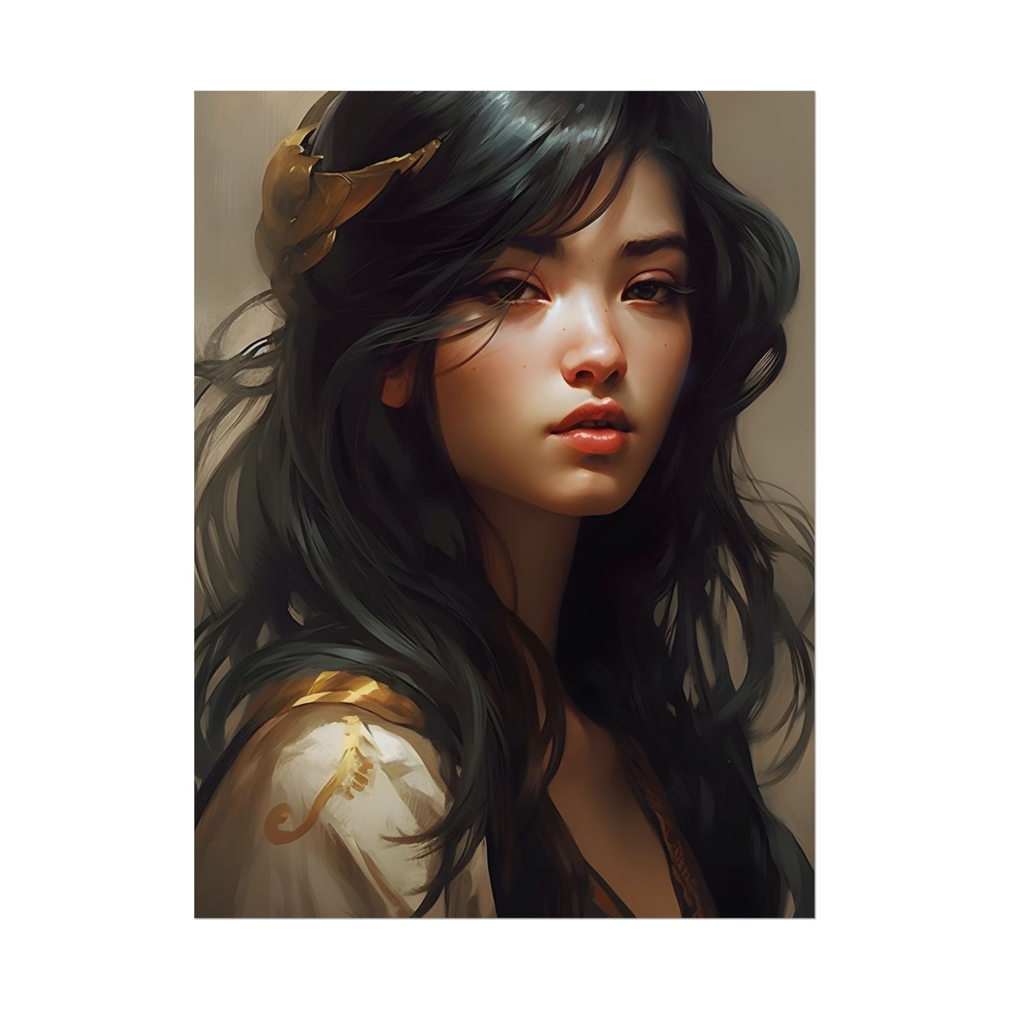 Astonishing Black Haired Portrait: Digital Artwork - Poster