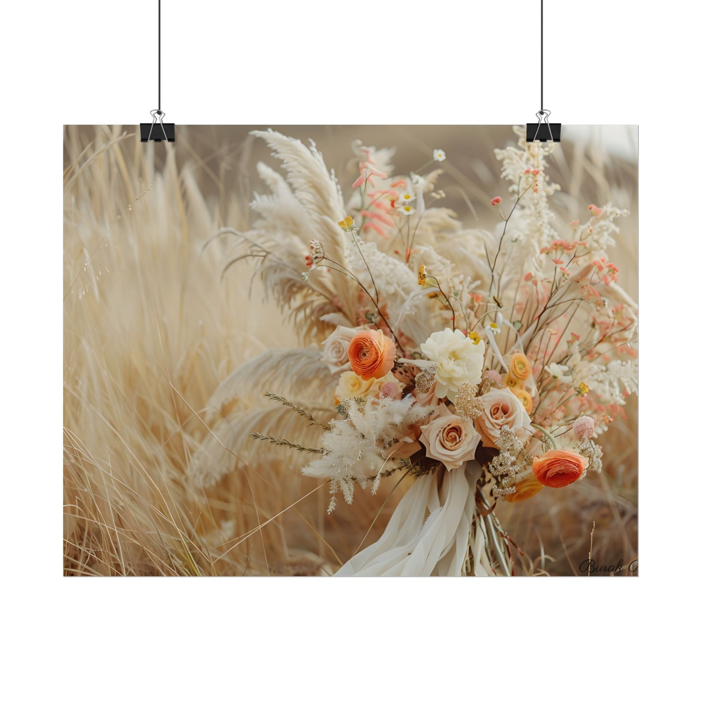 Whimsical Floral Oasis: Vibrant Pampas Artwork - Poster