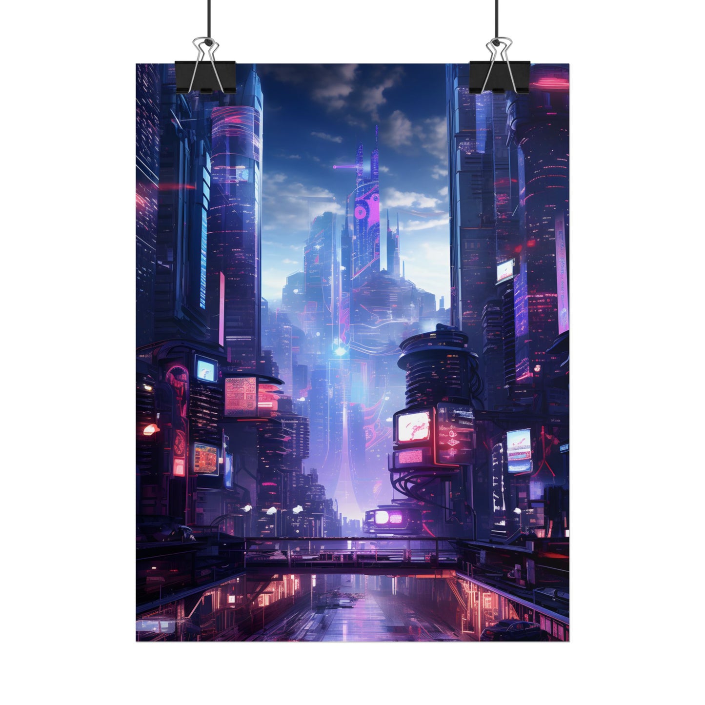 Cyberpunk Dystopia: Neon Cityscape Digital Art - Poster