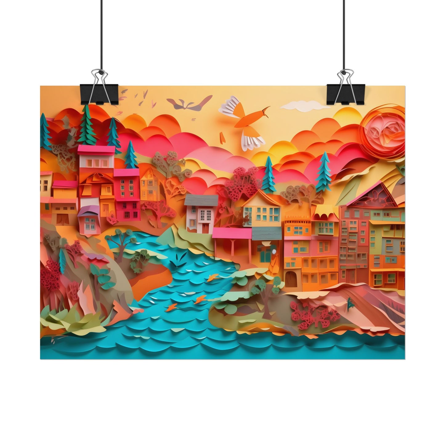 Magical Beach Quill: Vibrant Paper Art of Tropical Paradise - Poster