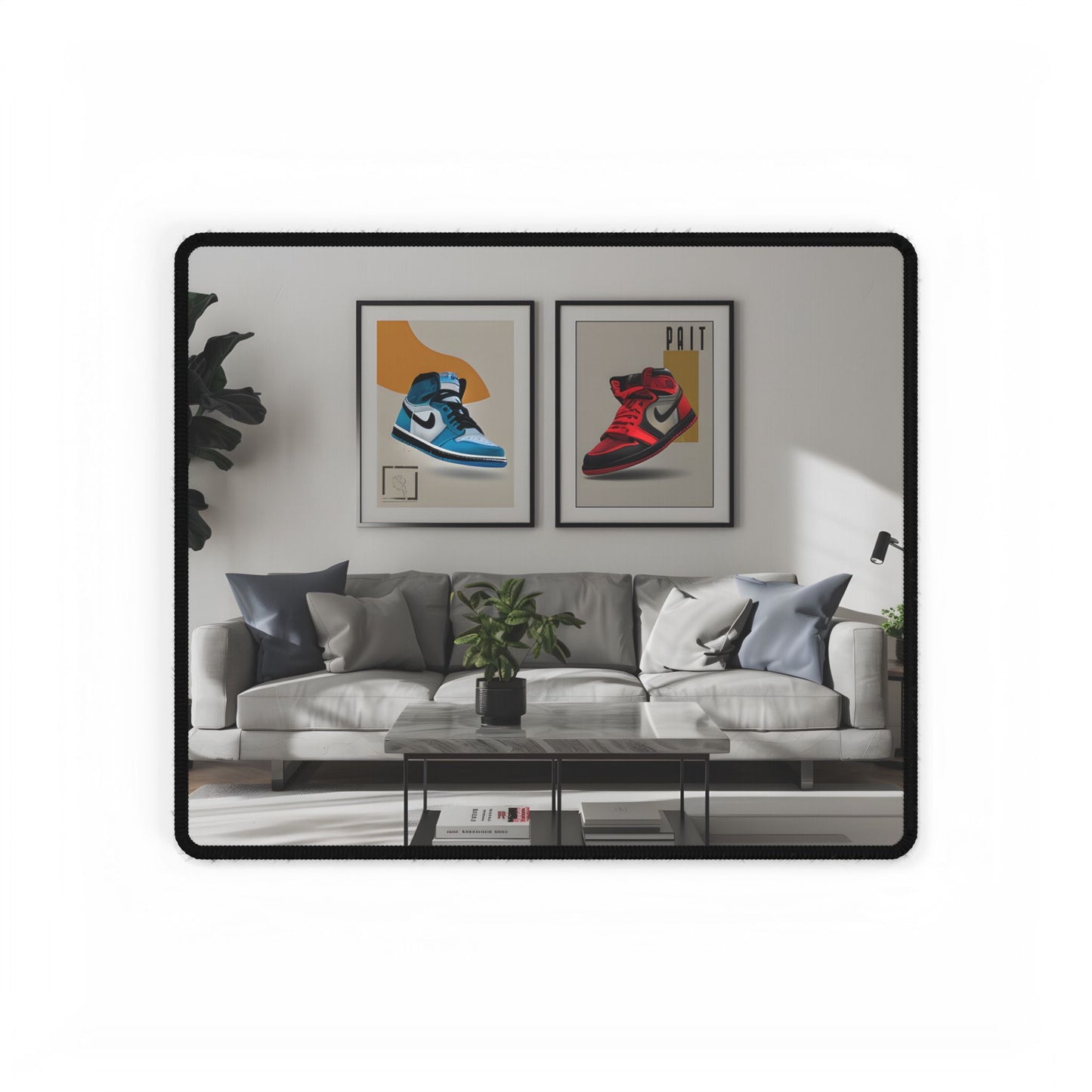 Minimalist Modern Living Room: Neutral Colors & Natural Light Art - Desk Mat