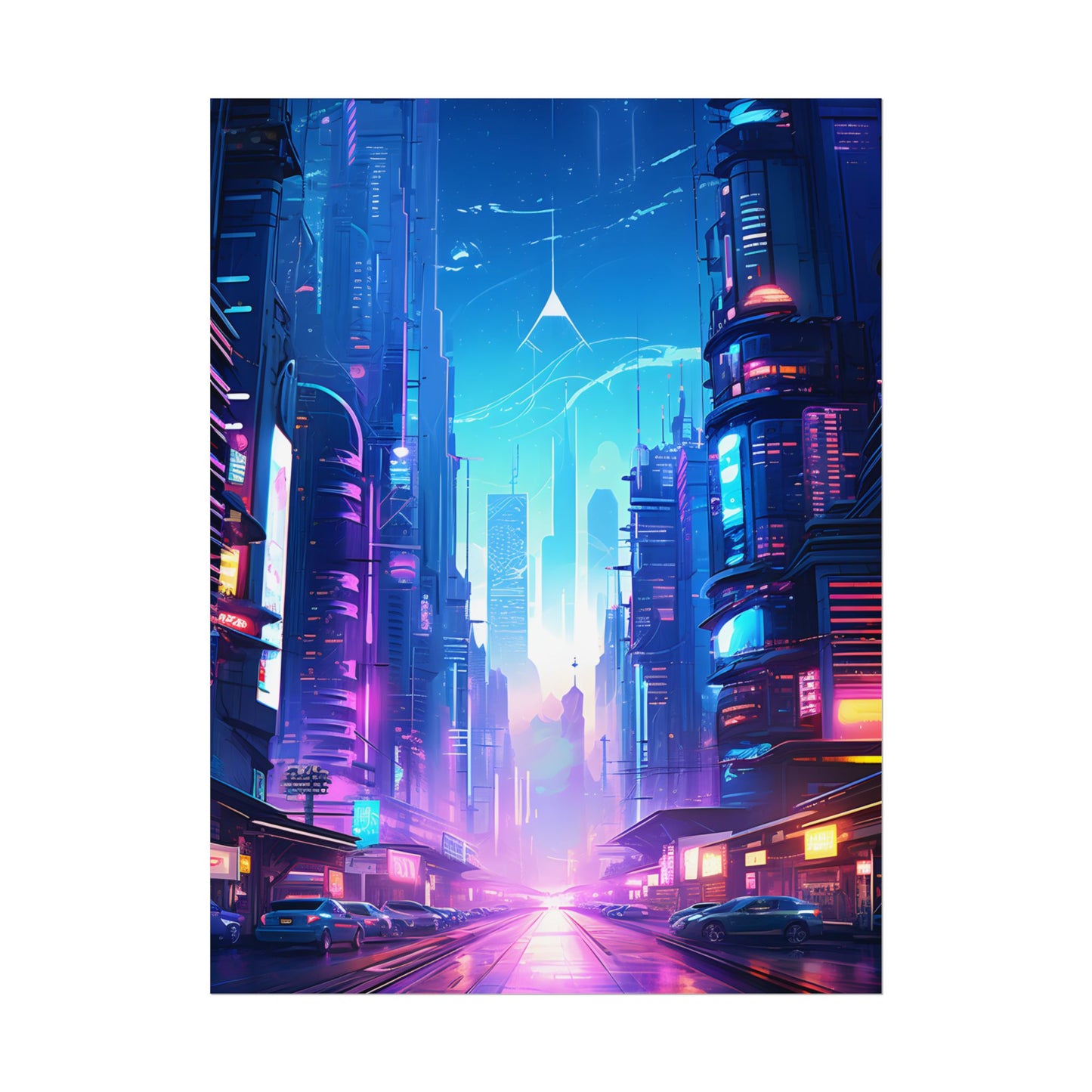 Futuristic Cityscape: Cyberpunk Dystopia Digital Artwork - Poster