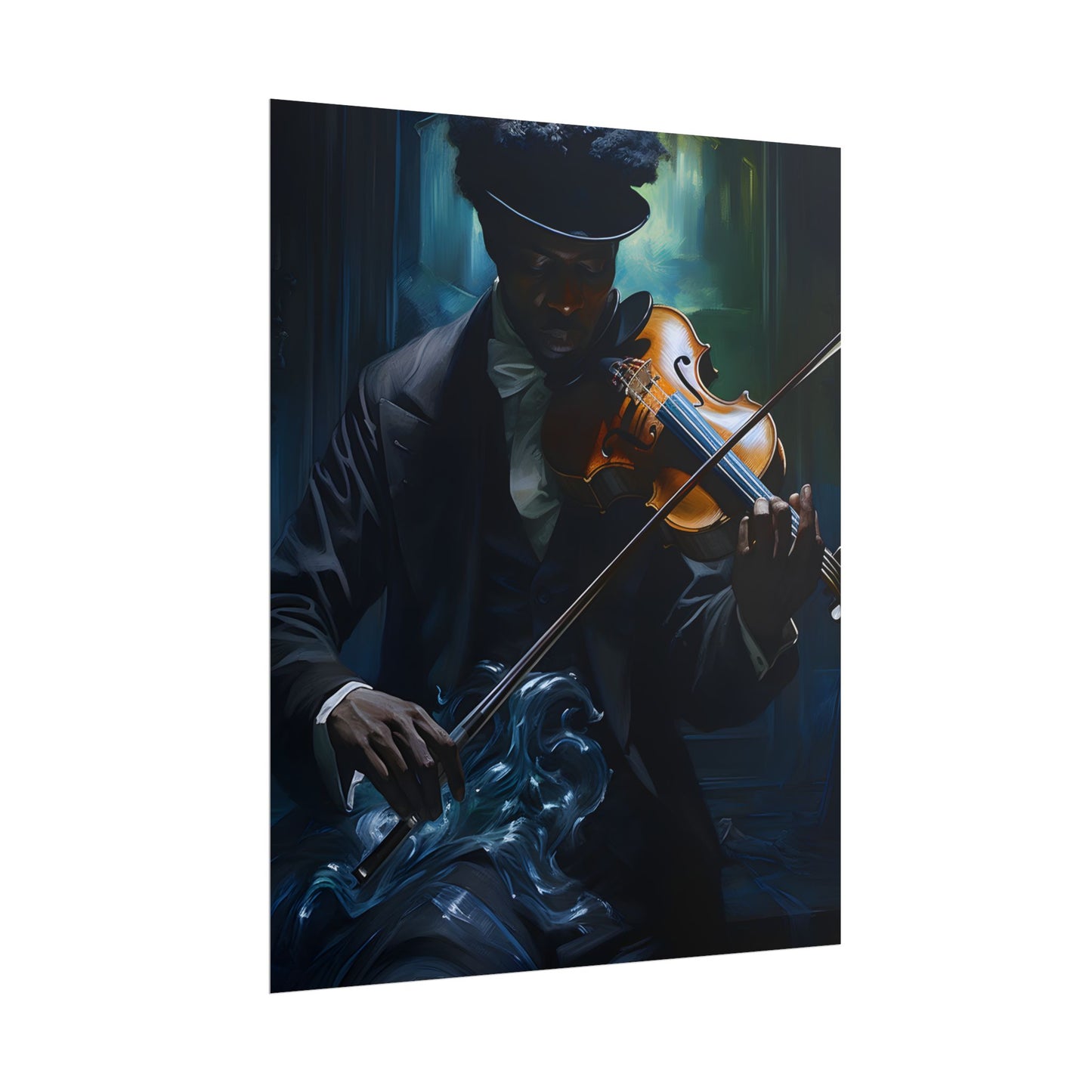 Mysterious Musician in Concentration: Portrait with Violin - Poster