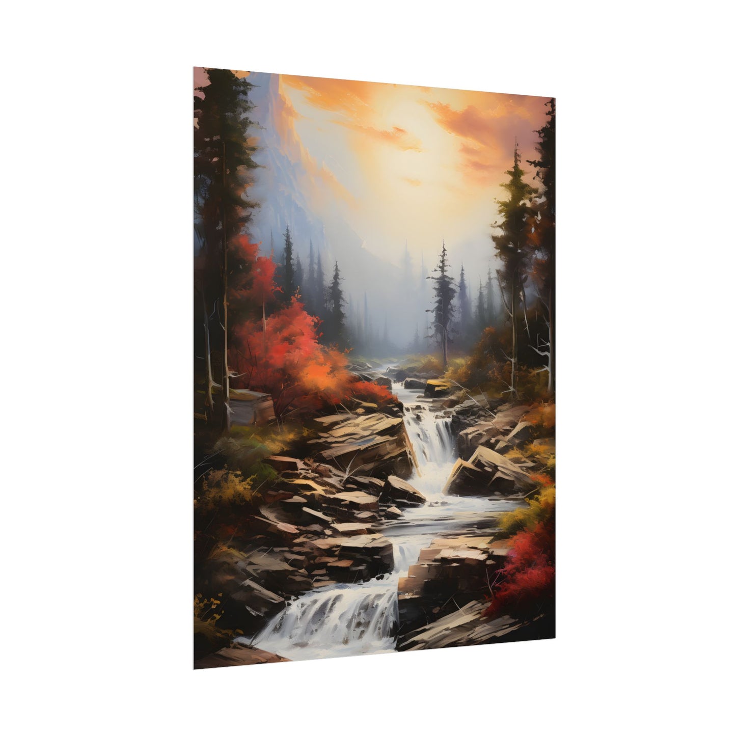 Breathtaking Waterfall: Magnificent Oil Painting Artwork - Poster