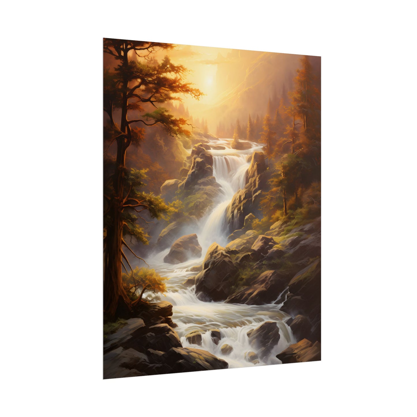 Breathtaking Waterfall: Oil Painting Artwork - Poster