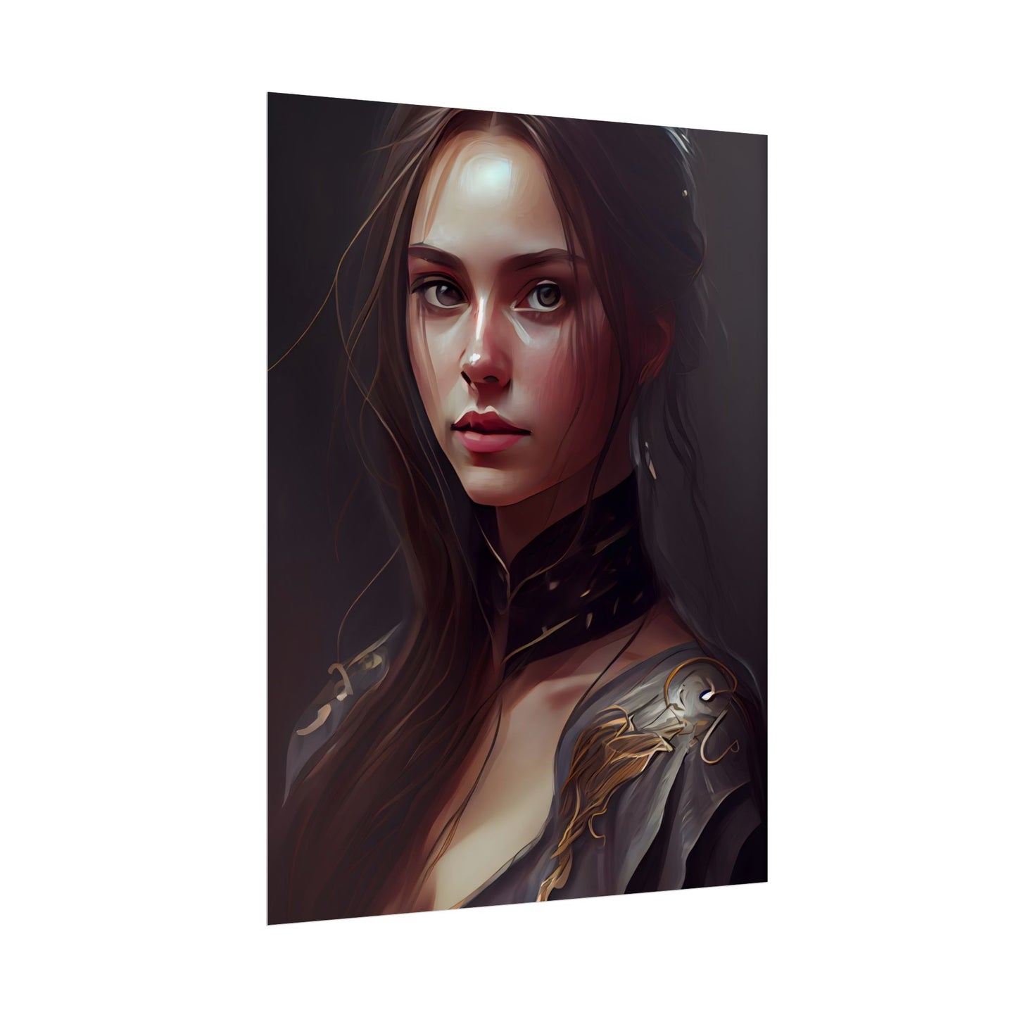 Elegant Indoor Portrait: Brown Hair Beauty - Poster