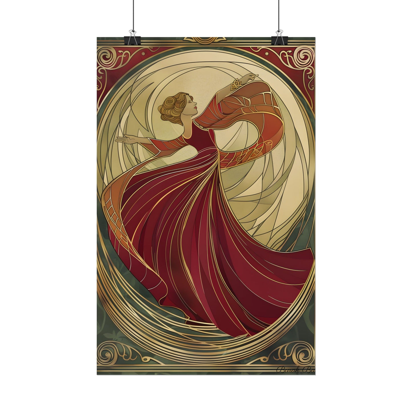 Vintage Art Nouveau Elegance: Black & White Poster - Poster