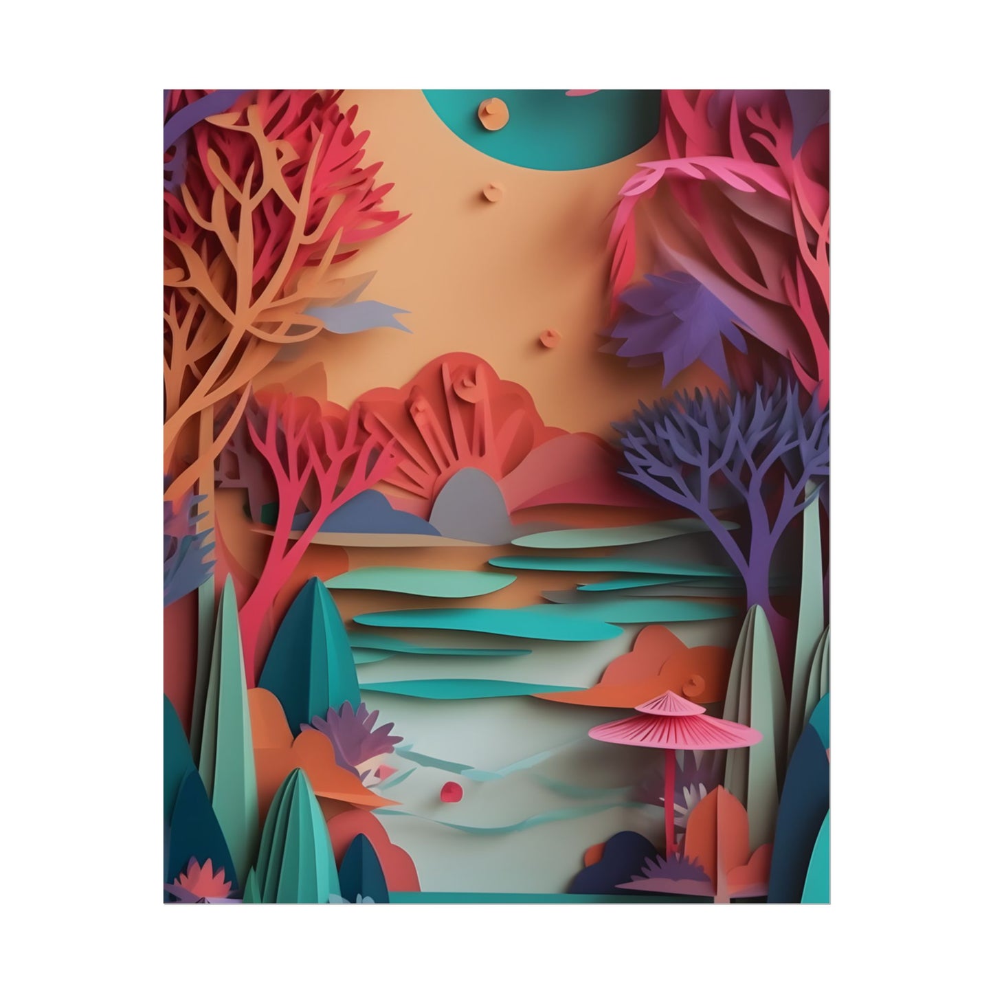 Whimsical Quilling Japanese Landscape: Intricate Paper Art Design - Poster
