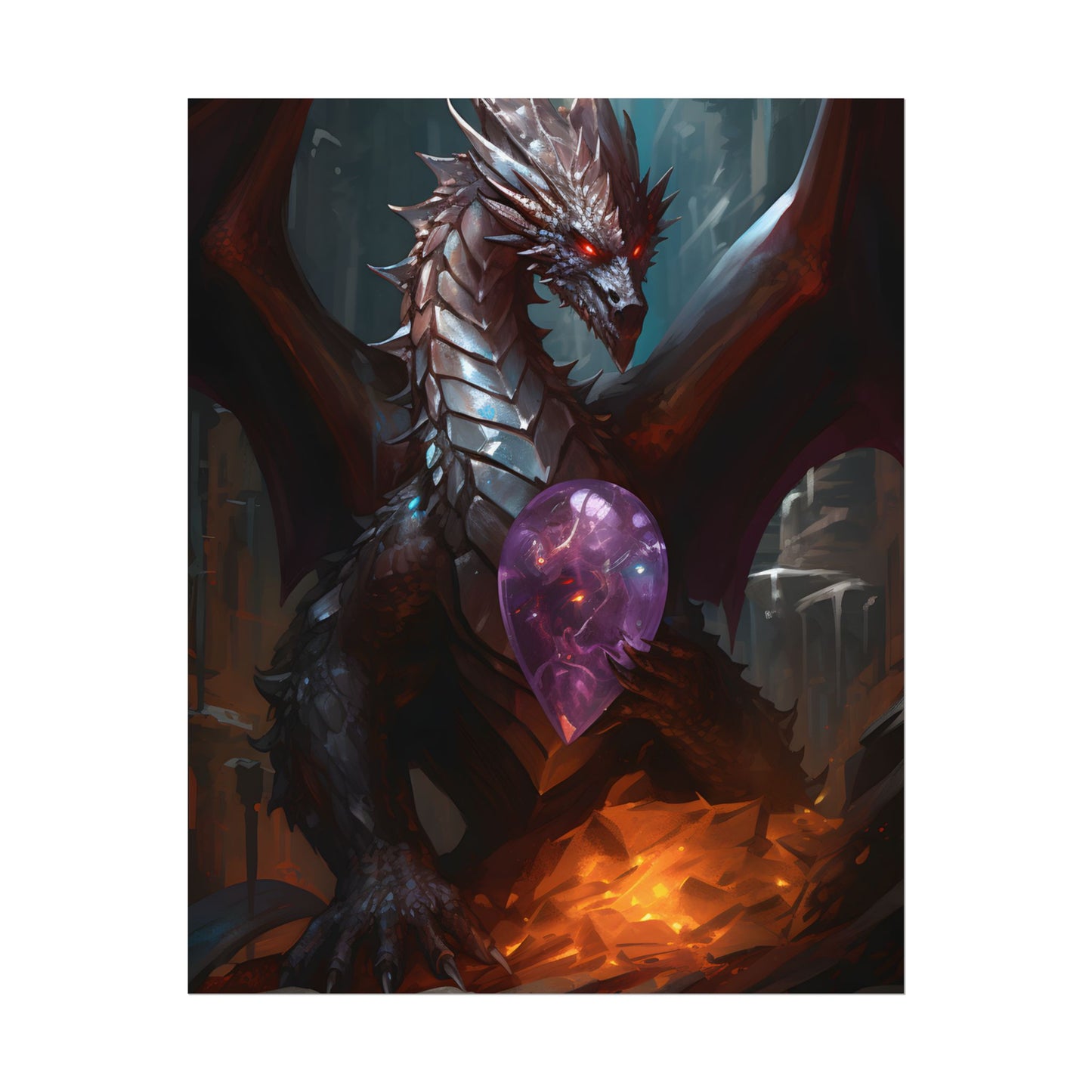 Ancient Fantasy Dragon Guarding Lair: Mythical Artwork - Poster