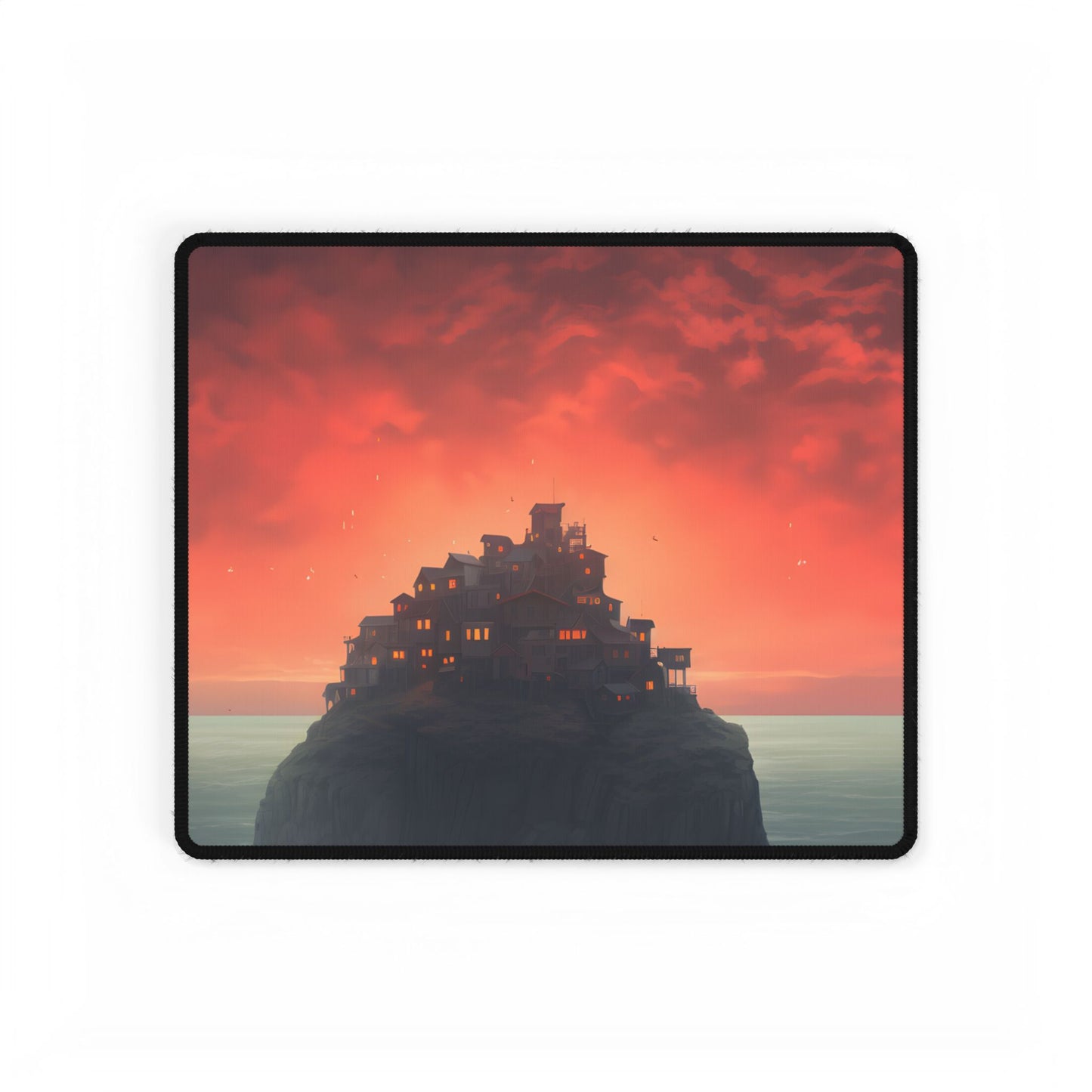 Person in Striped Background: Simple Portrait Art - Desk Mat