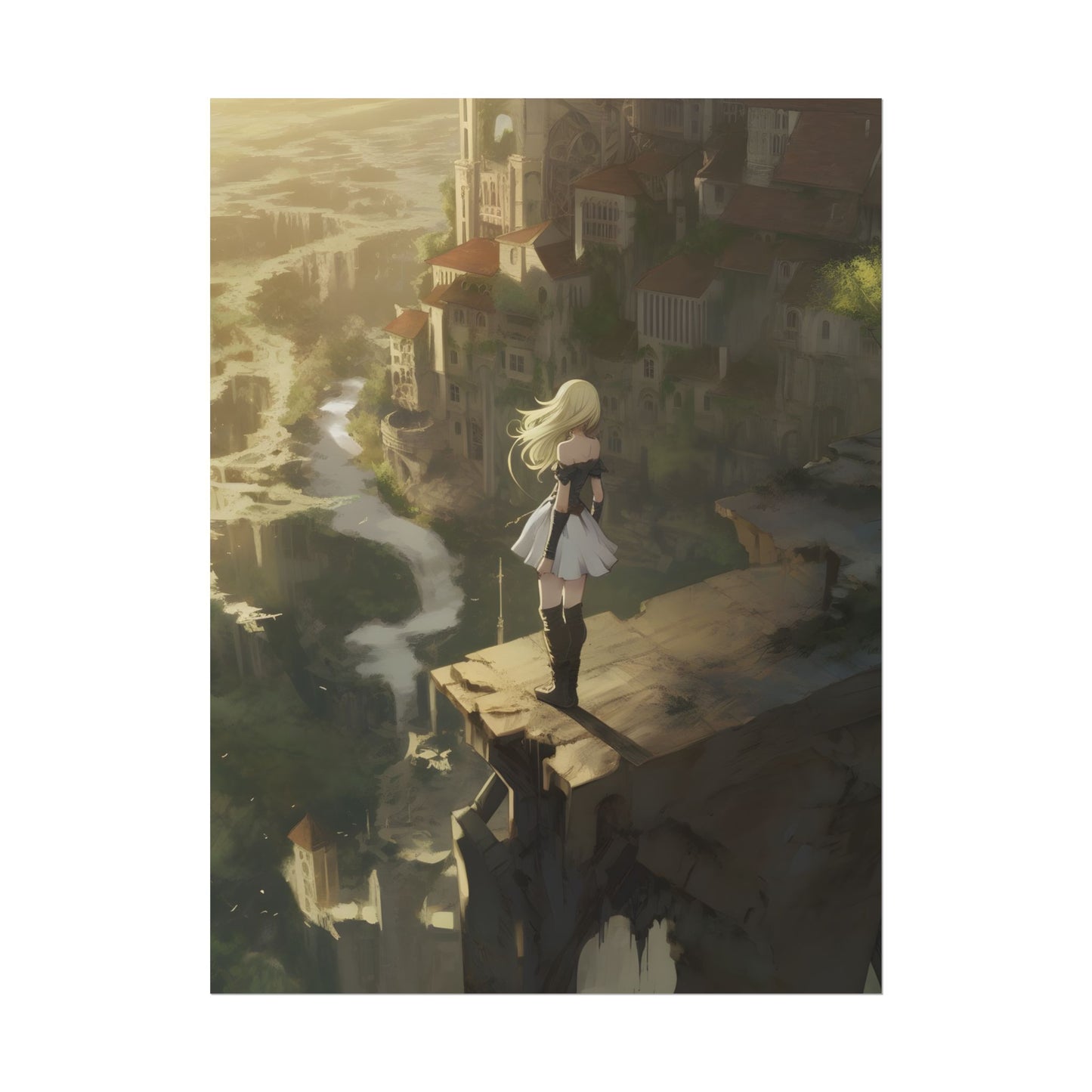 Dramatic Anime Blonde Female Digital Art - Poster