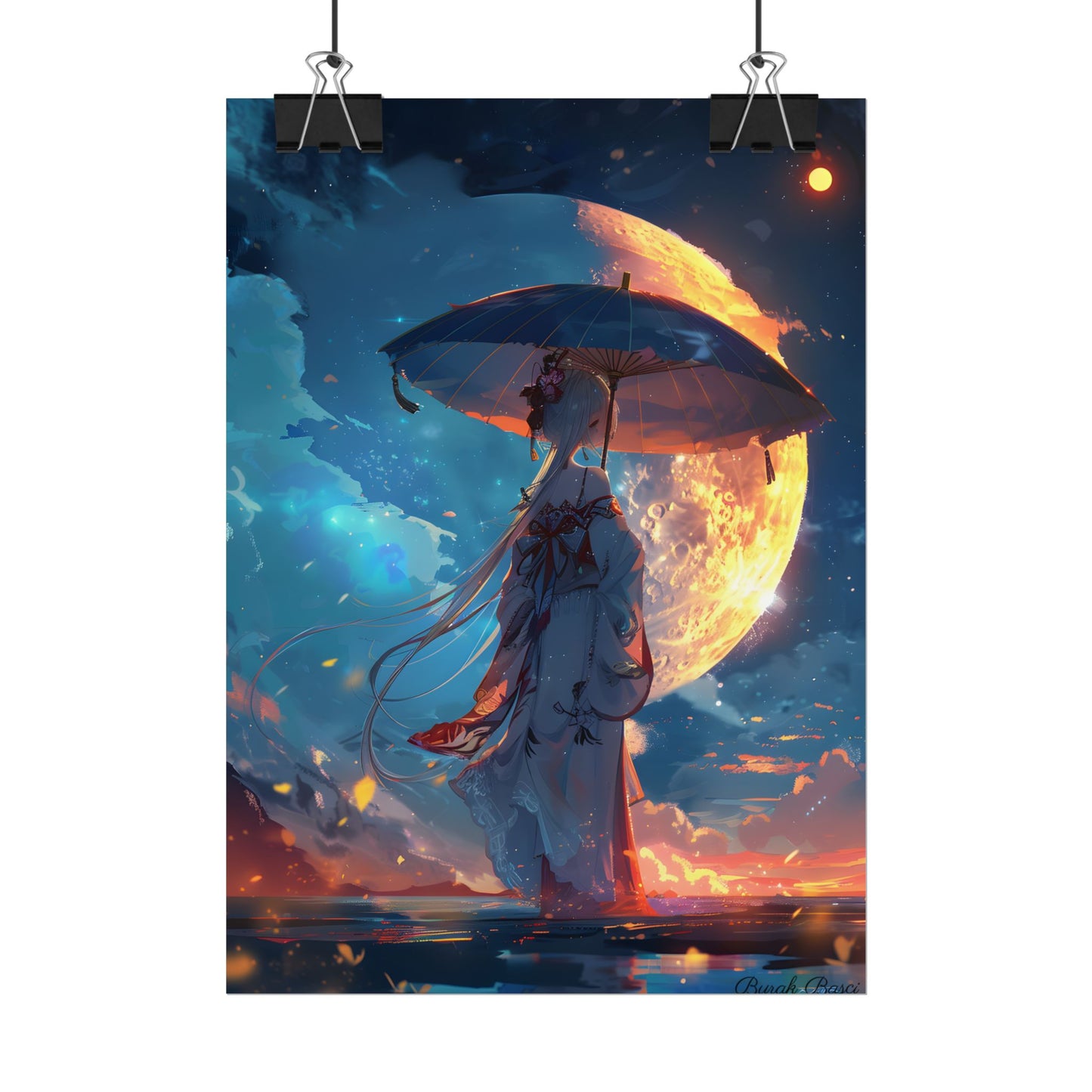 Winter Anime Girl: Holding Umbrella in Snowy Scene - Poster
