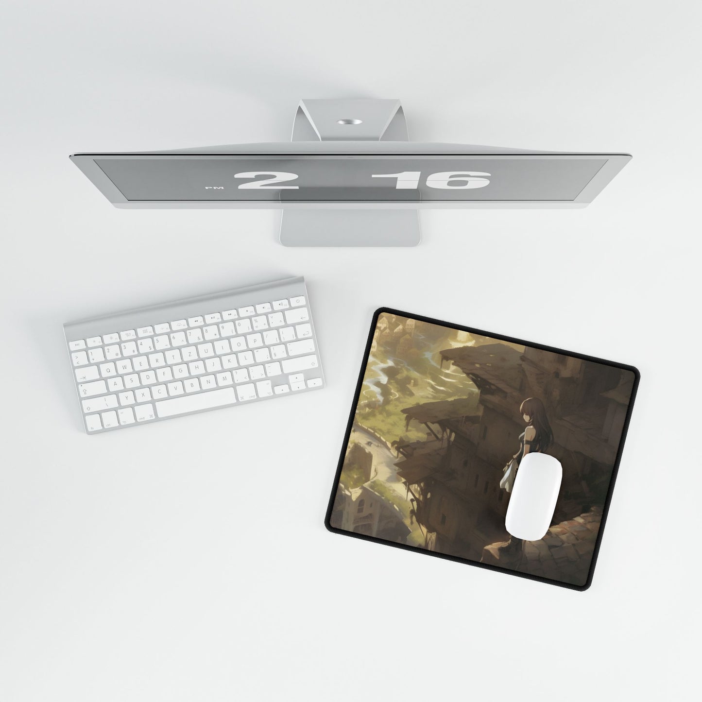 Anime Bird in Flight: Feathered Friend Soaring Through Air - Desk Mat