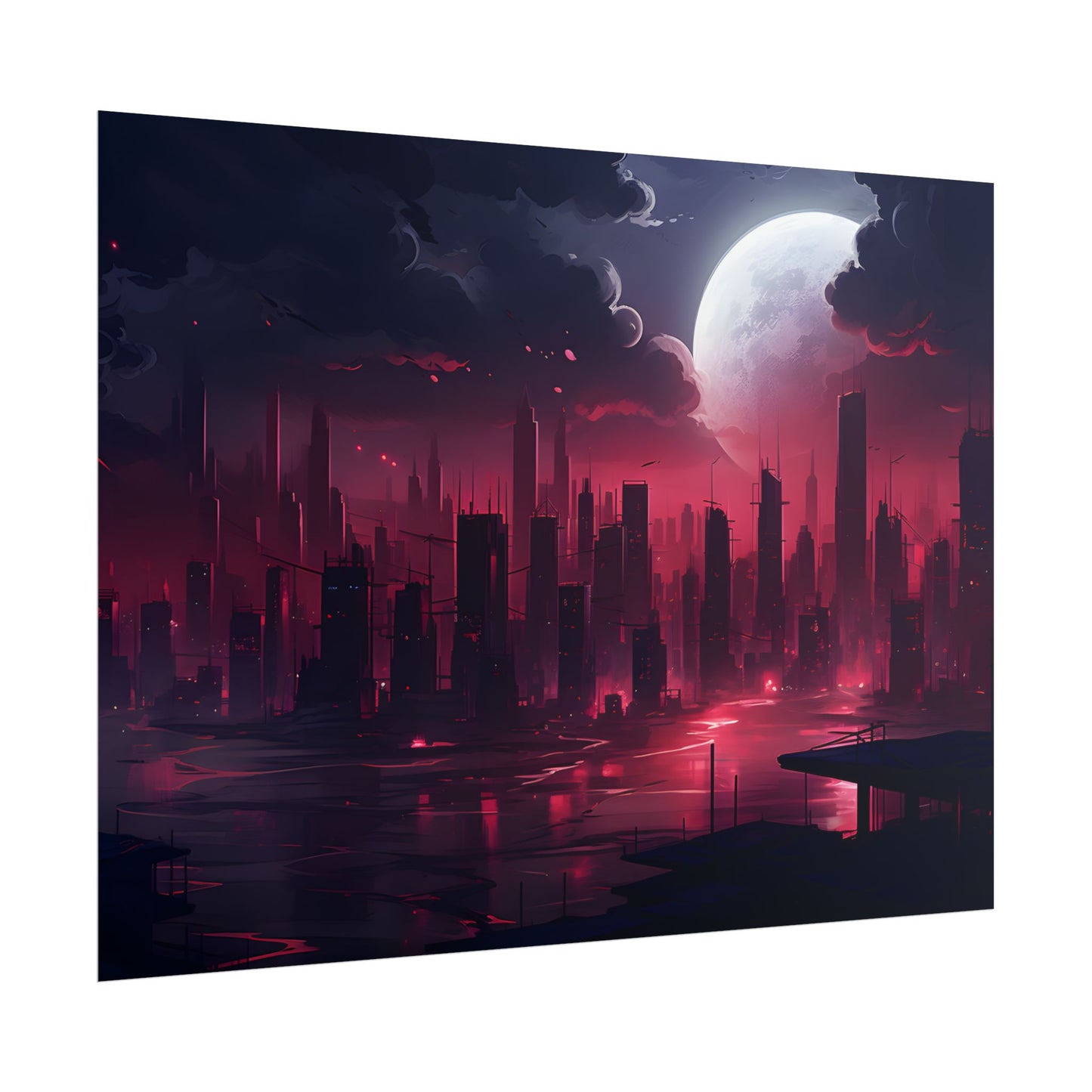 Cyberpunk Night: Burning Cityscape Digital Art - Poster