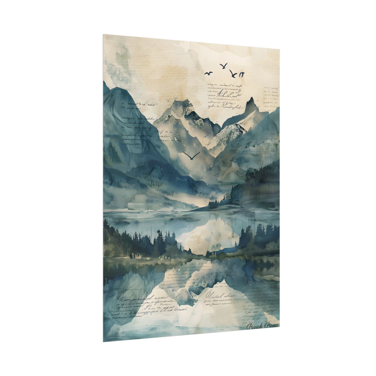 Serene Mountain Landscape: Wildlife Art with Birds in Flight - Poster