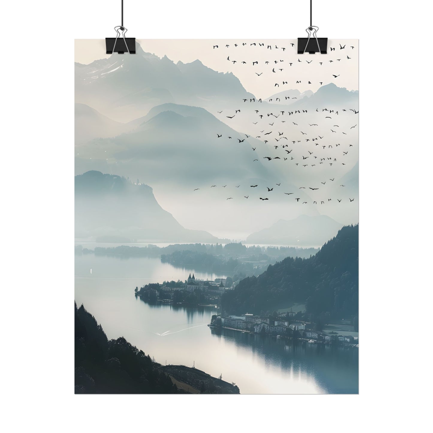 Serene Mountain Landscape: Bird's Eye View Art - Poster