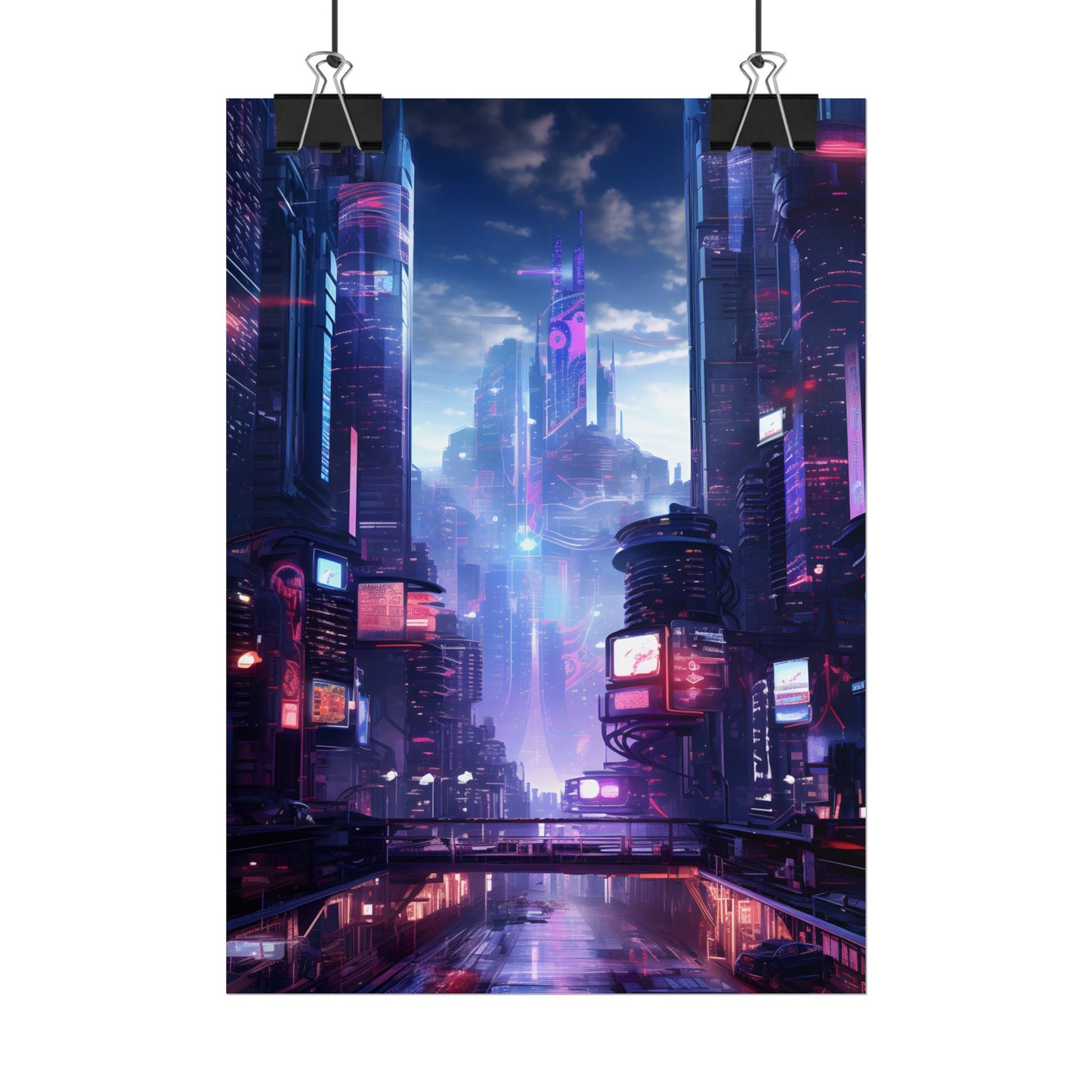 Cyberpunk Dystopia: Neon Cityscape Digital Art - Poster