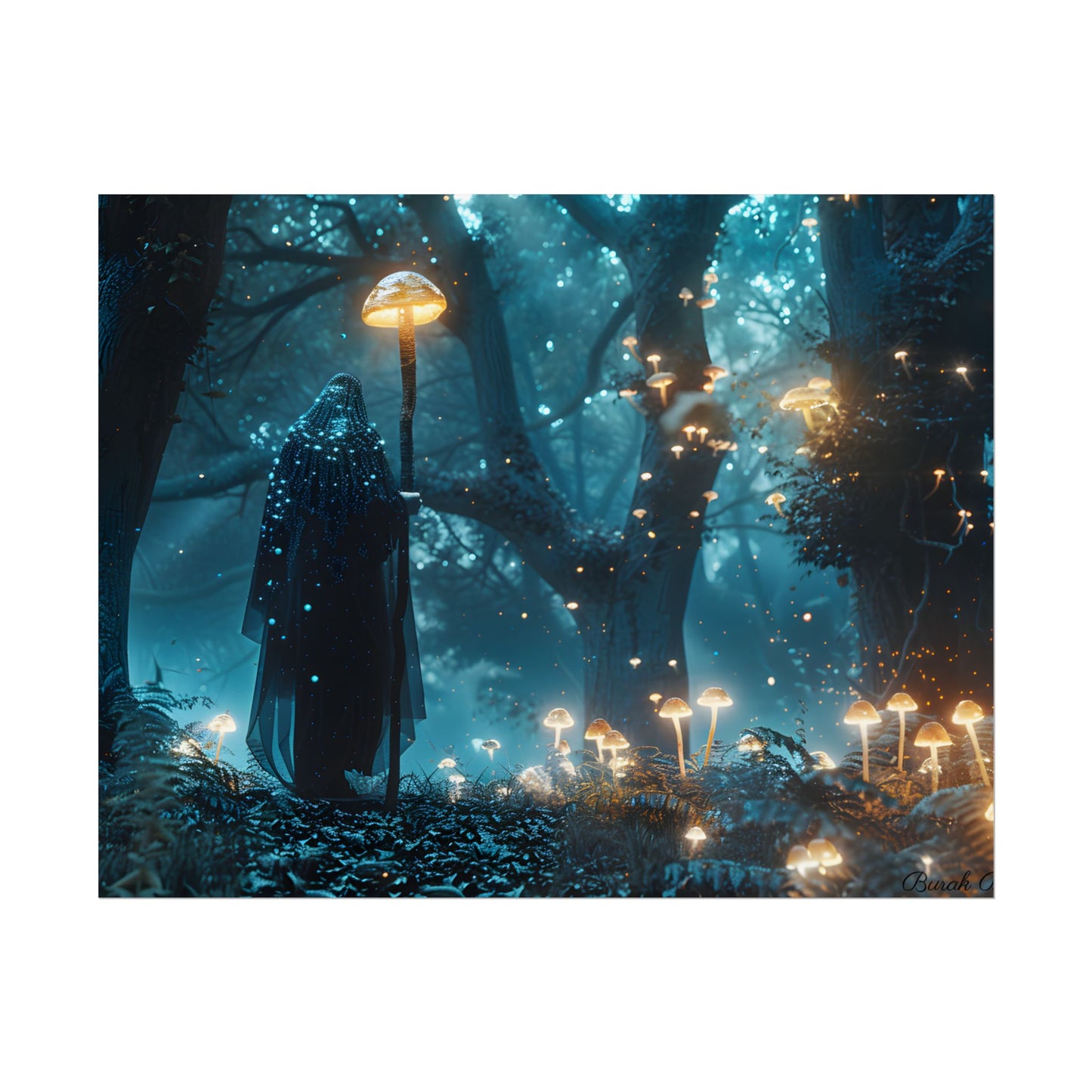 Whispers of Ancient Magic in a Moonlit Mystical Forest - Poster