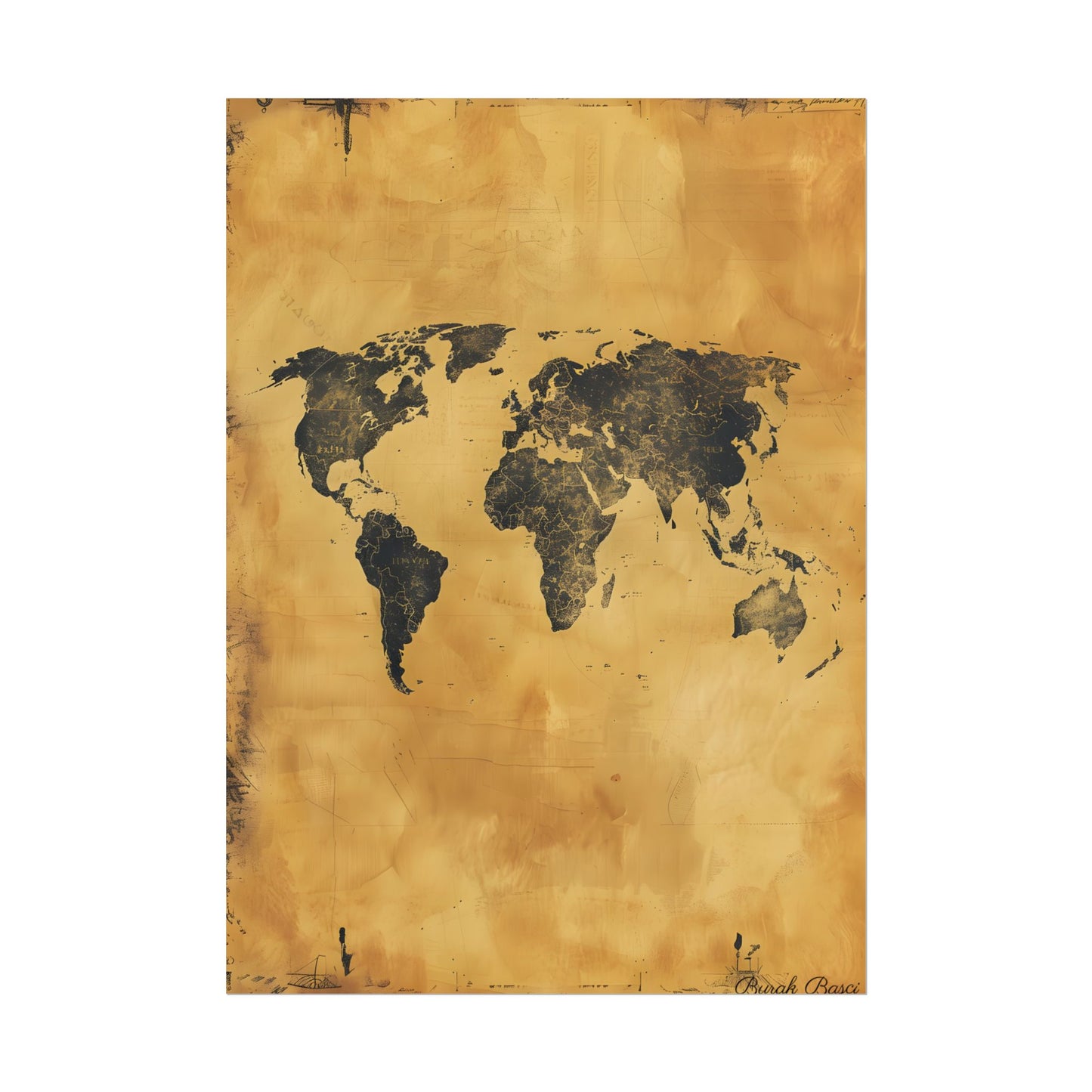 Vintage World Map: Decorative Art Piece - Poster