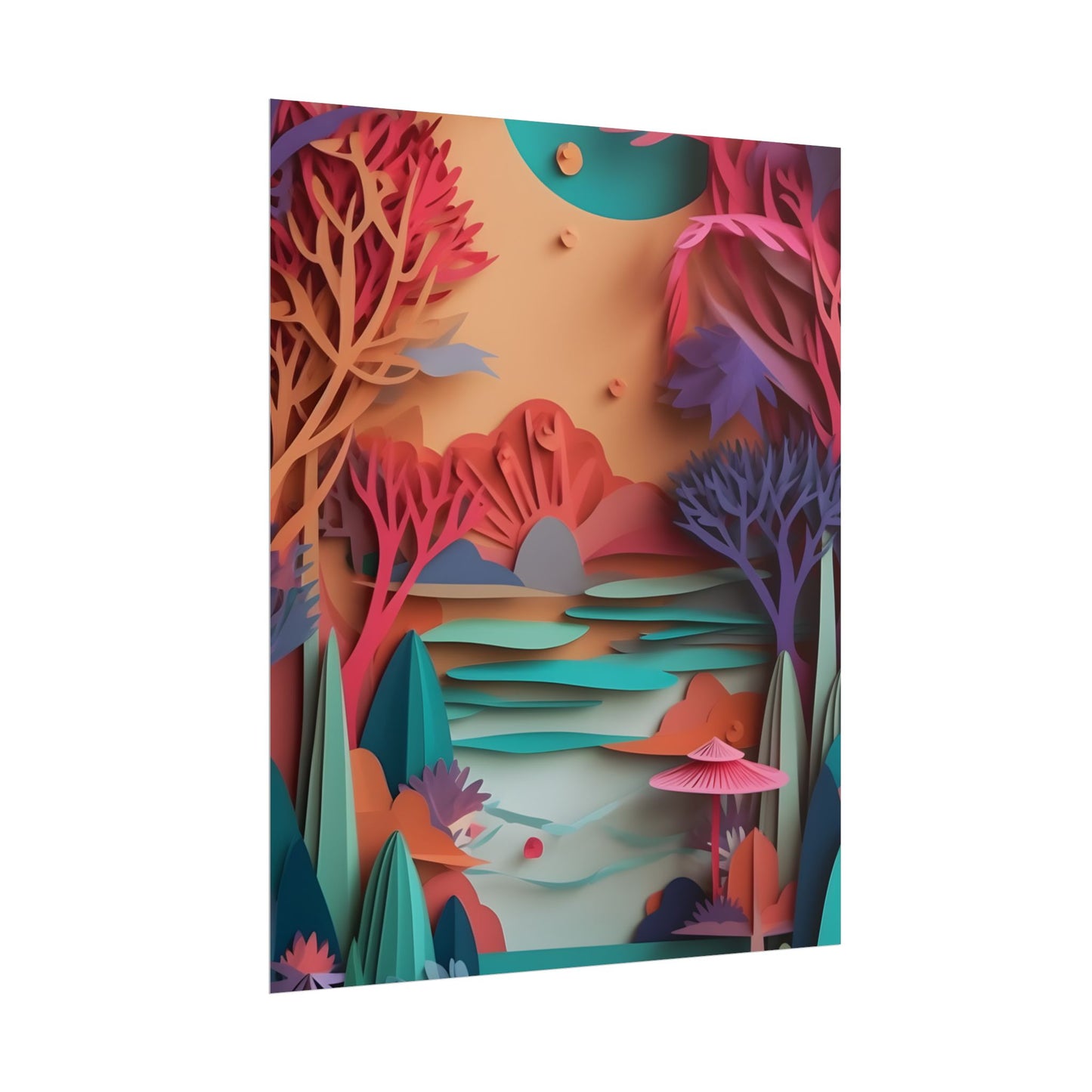 Whimsical Quilling Japanese Landscape: Intricate Paper Art Design - Poster
