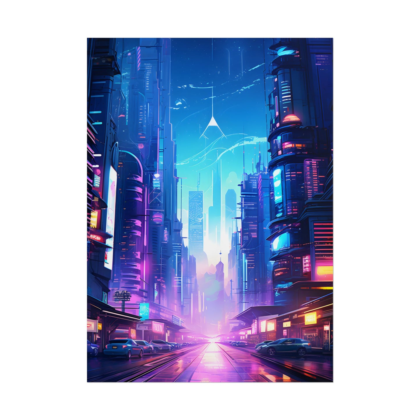 Futuristic Cityscape: Cyberpunk Dystopia Digital Artwork - Poster