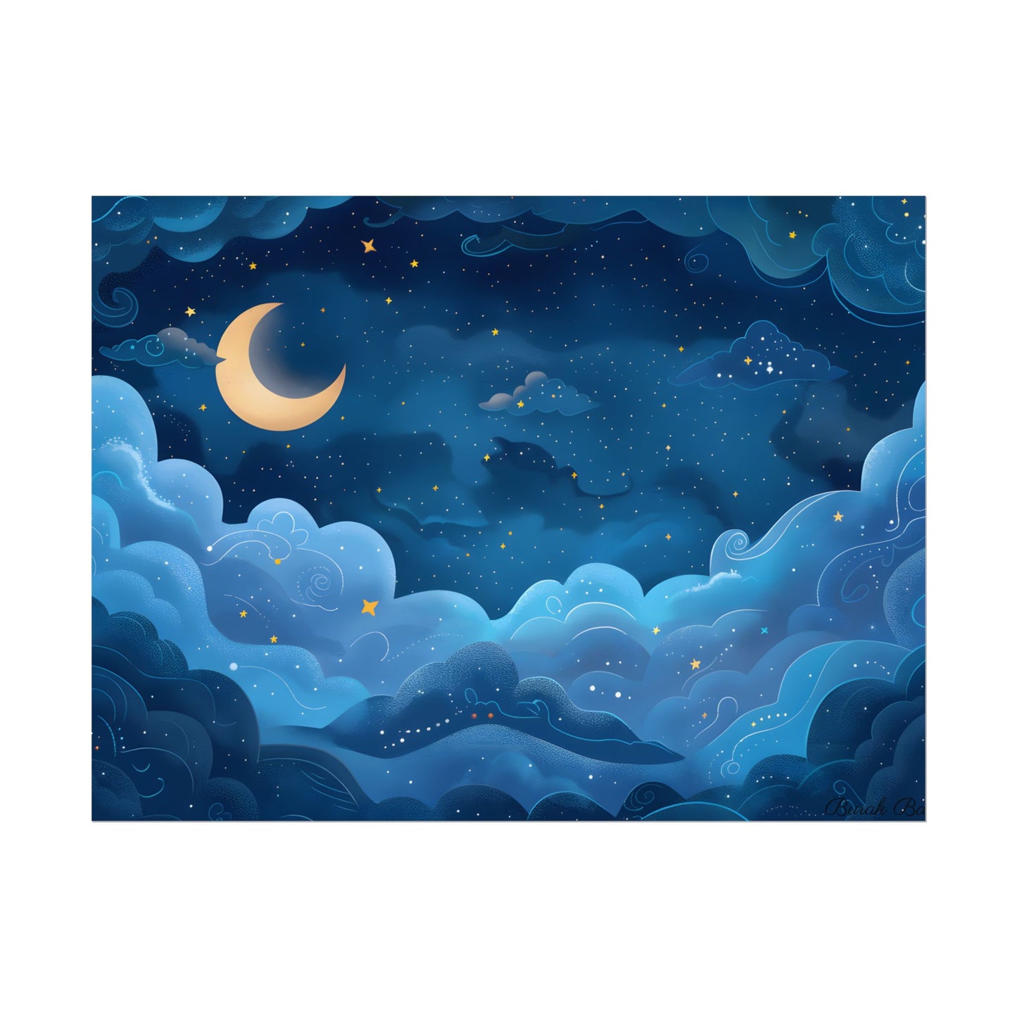 Whispers of a Whimsical Night Sky: Dreamy Celestial Artwork - Poster