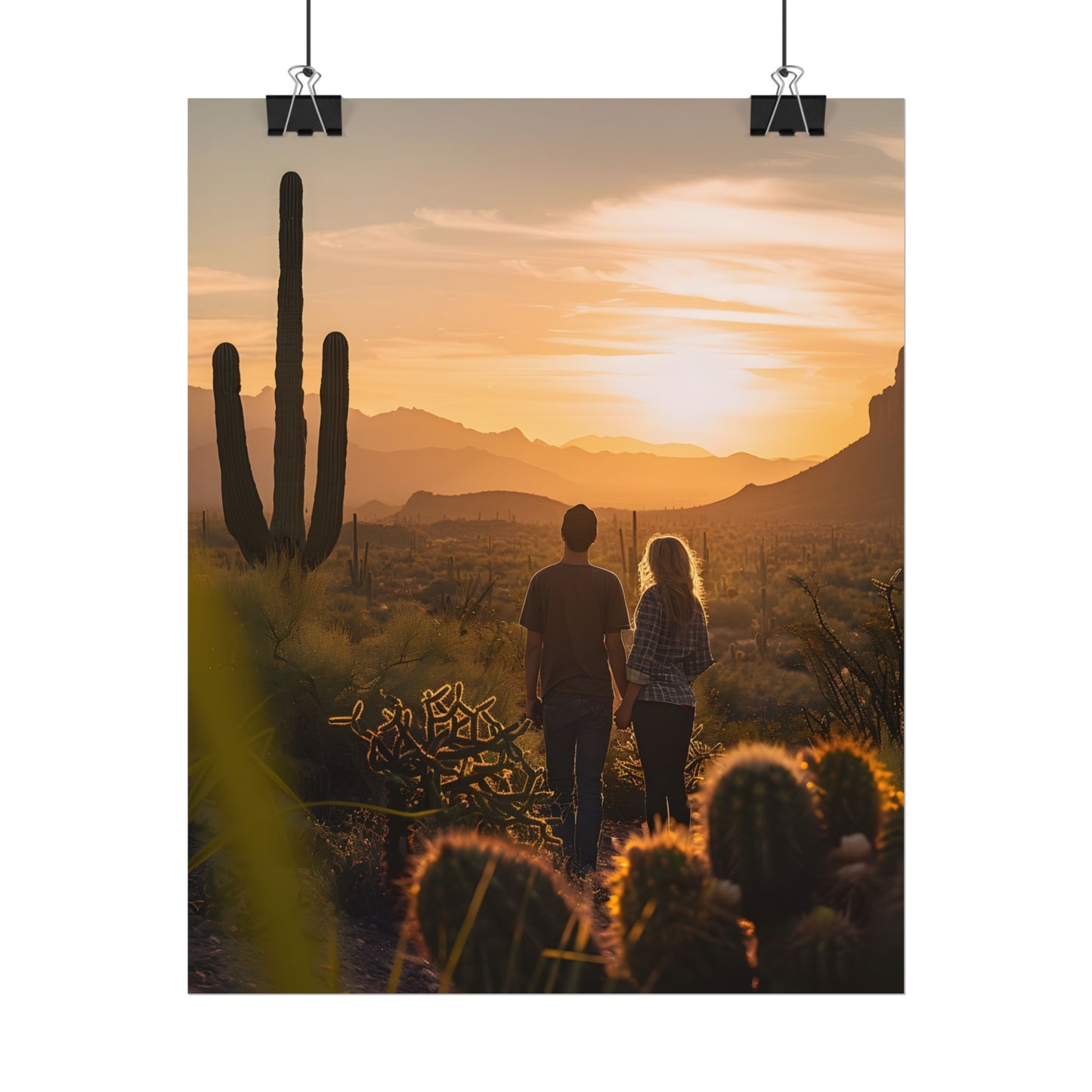 Serene Desert Sunset: Intimate Connection Digital Art - Poster
