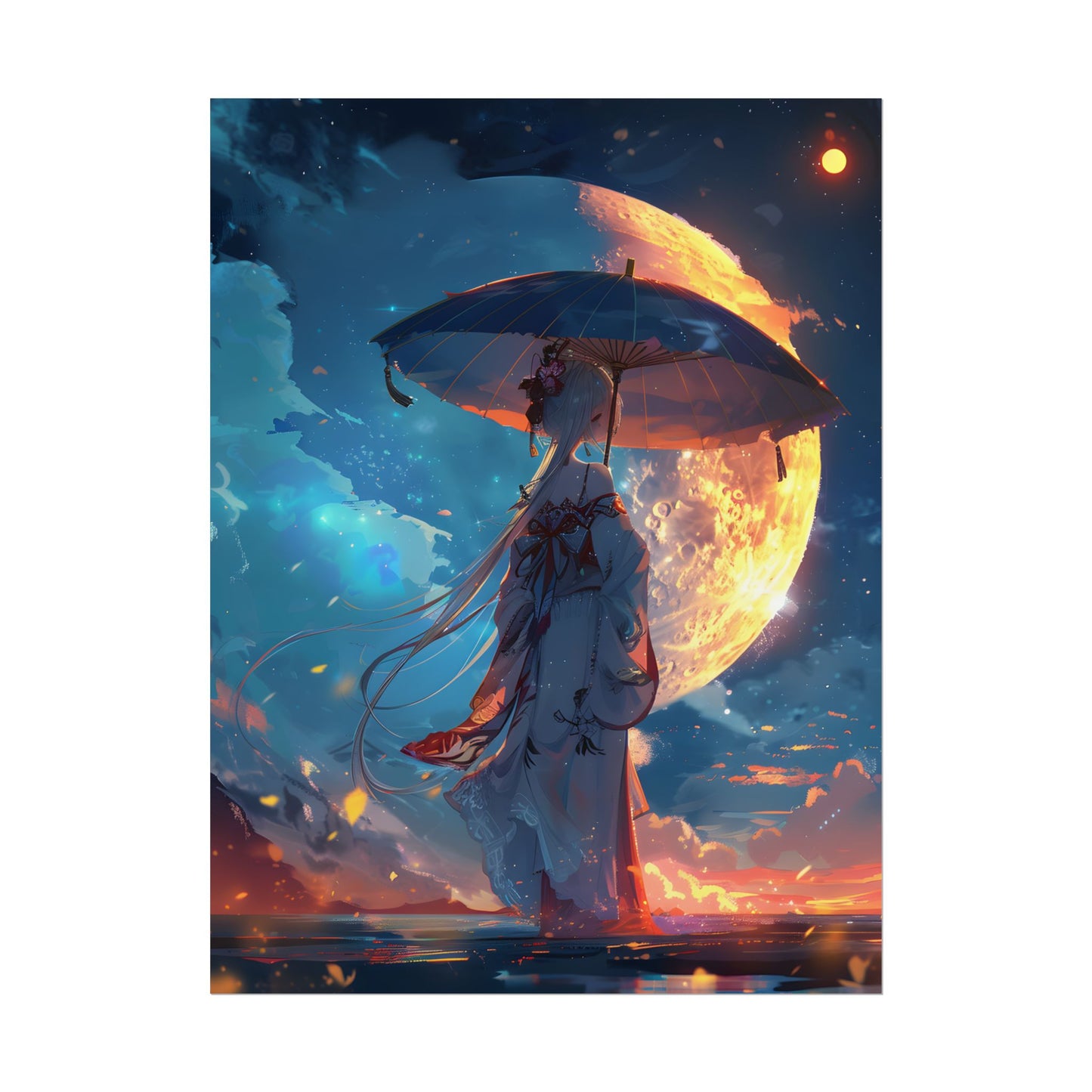 Winter Anime Girl: Holding Umbrella in Snowy Scene - Poster
