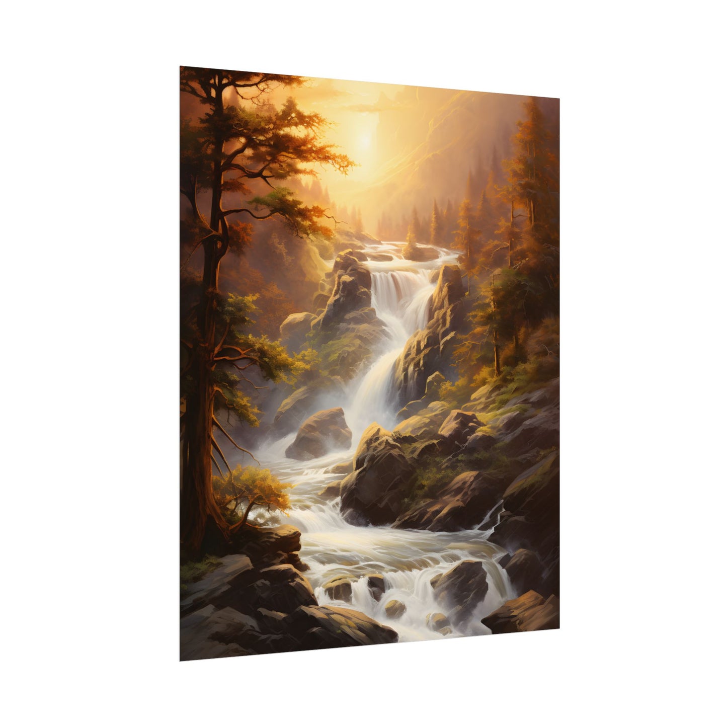 Breathtaking Waterfall: Oil Painting Artwork - Poster