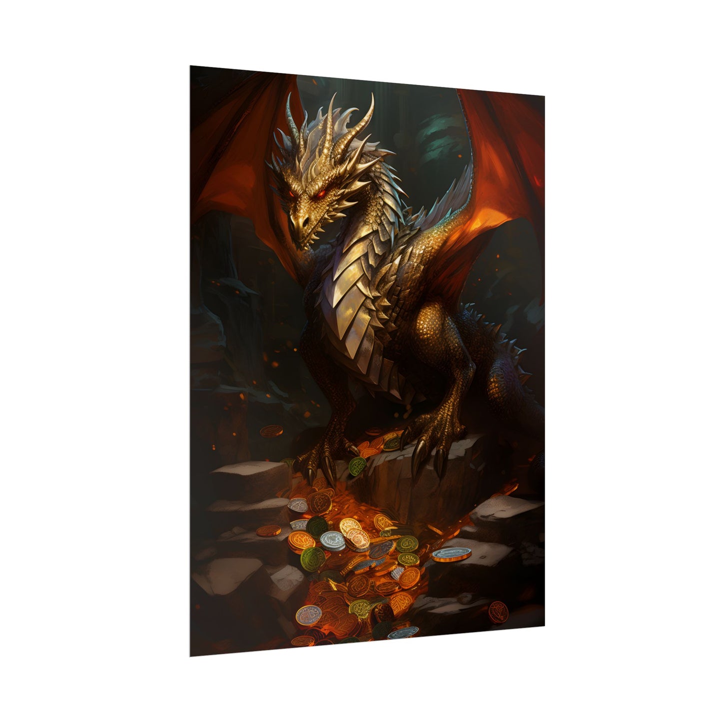 Ancient Fantasy Dragon Guard: Majestic Creature Art - Poster