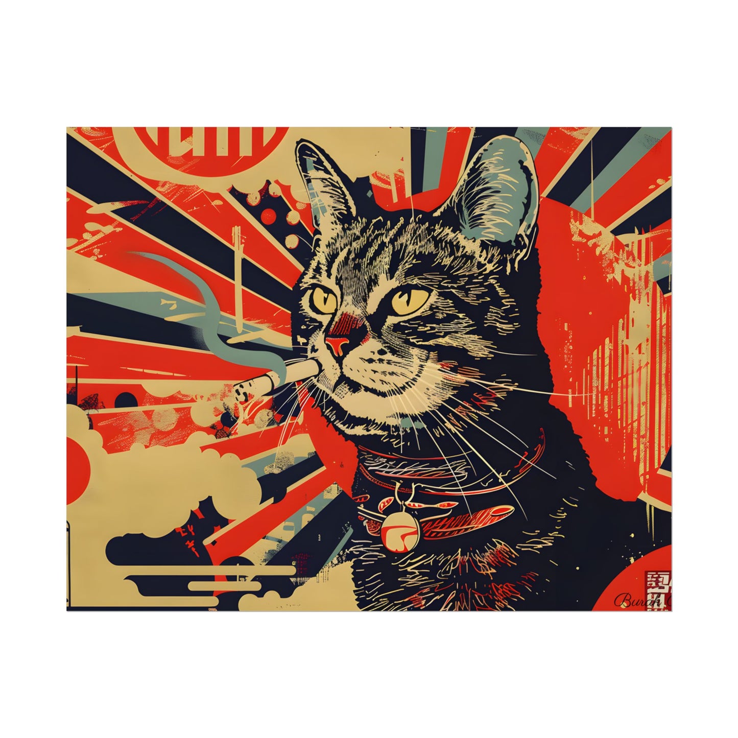 Whimsical Urban Wildlife: Cat Art in a Bolstered Setting - Poster