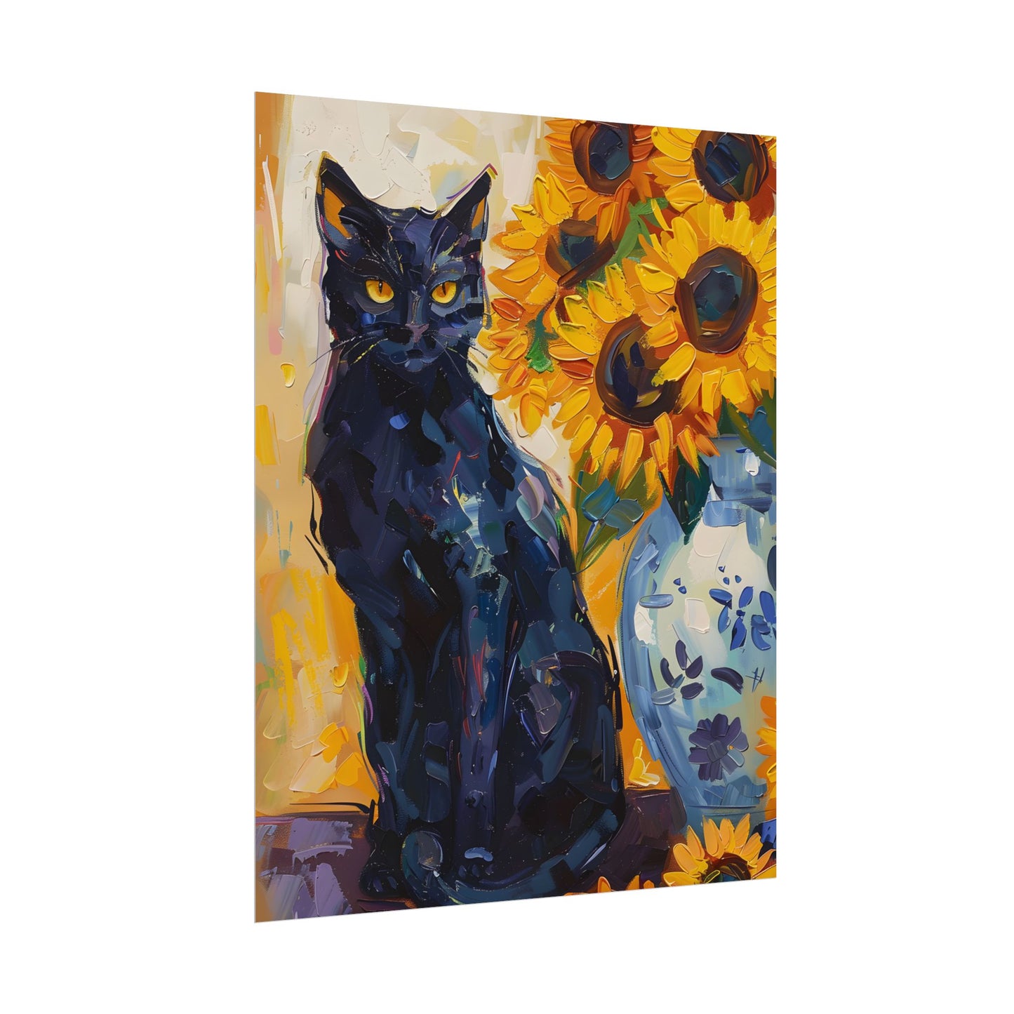 Whiskers by Sunshine: Black Cat in a Blooming Garden - Poster