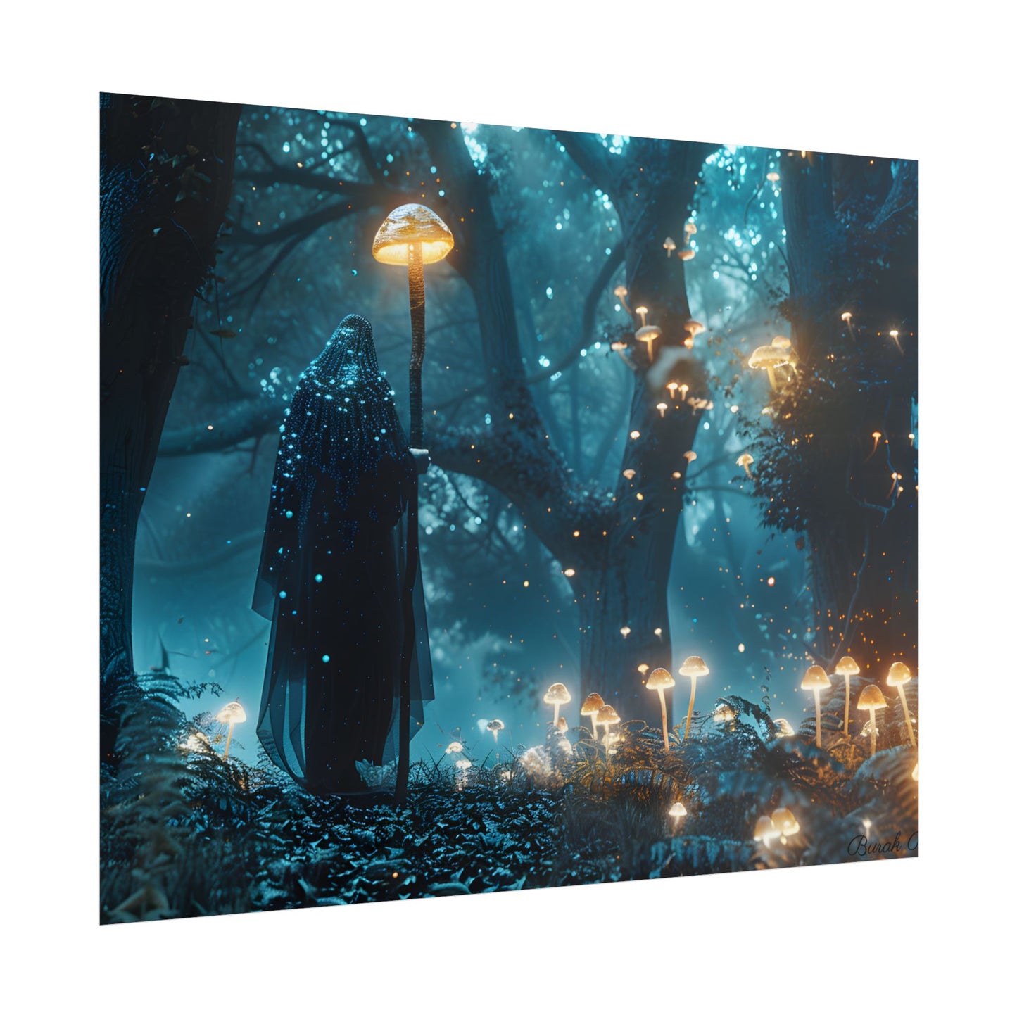 Whispers of Ancient Magic in a Moonlit Mystical Forest - Poster