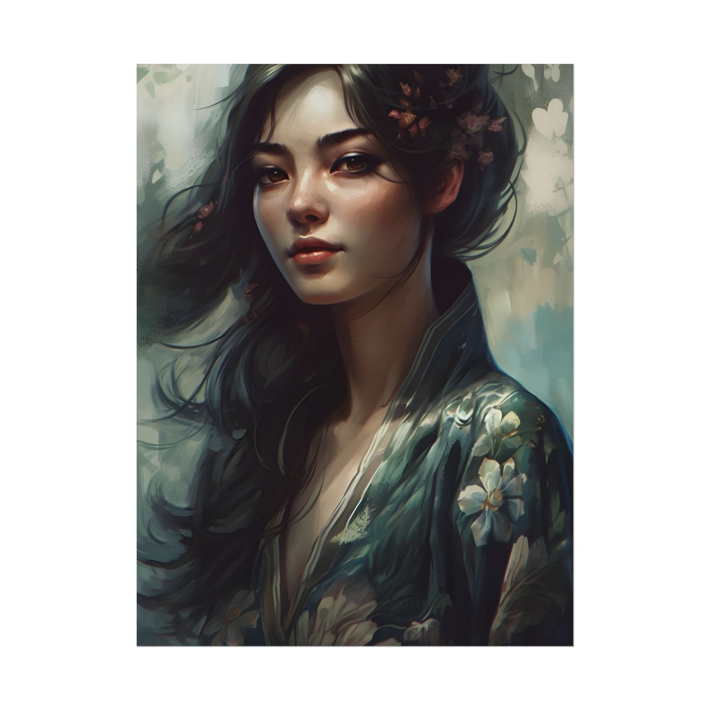 Astonishing Realistic Brown Hair Female Portrait: Studio Artwork - Poster