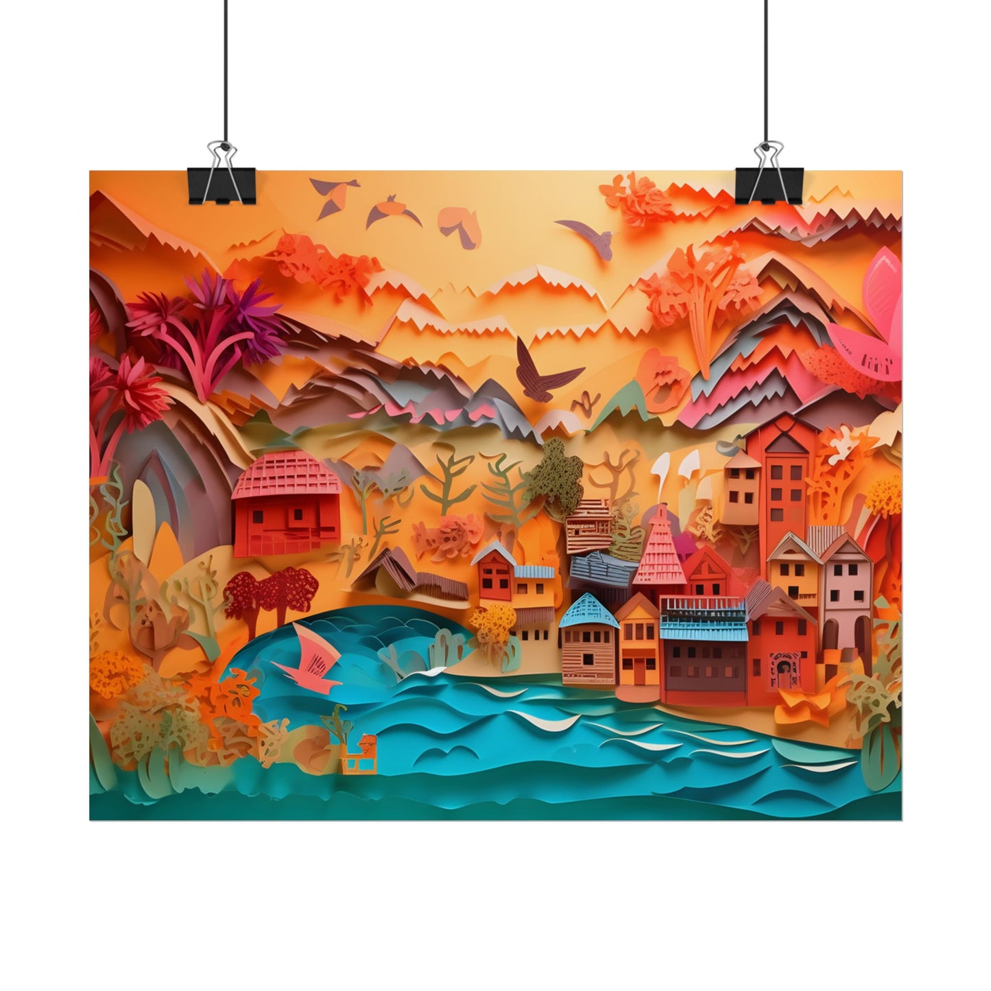 Magical Beach Landscape: Paper Quilling Artwork - Poster