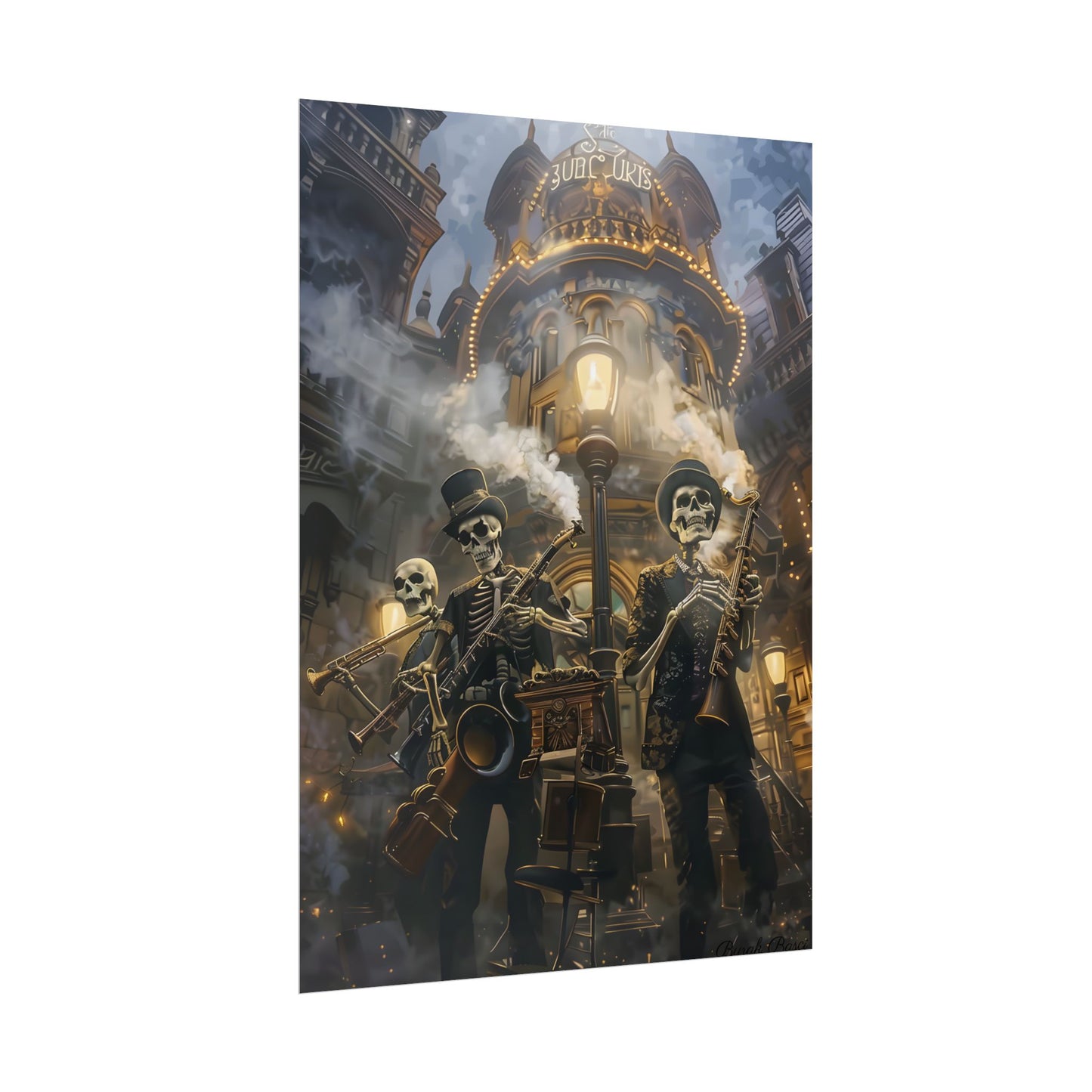 Victorian Skeleton Jazz Band: Nostalgic Lowbrow Art Piece - Poster