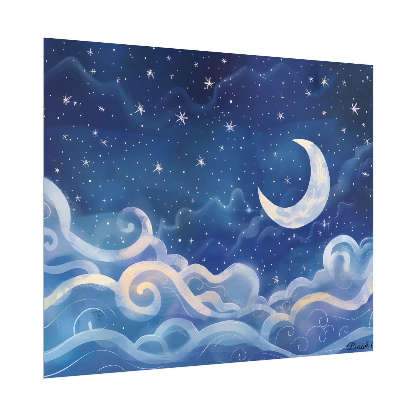 Whimsical Night Sky Dreams: Magical Illustration - Poster