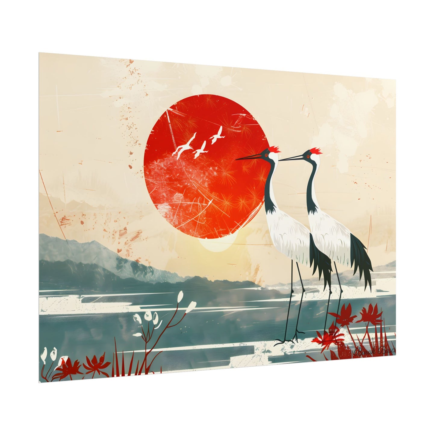 Serene Crane Landscape: Two Industrial Cranes in Nature - Poster