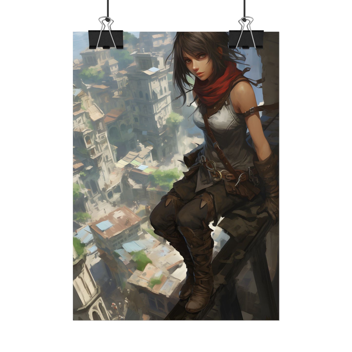 Anime Fantasy Bird's Eye View: White Feathers Digital Art - Poster
