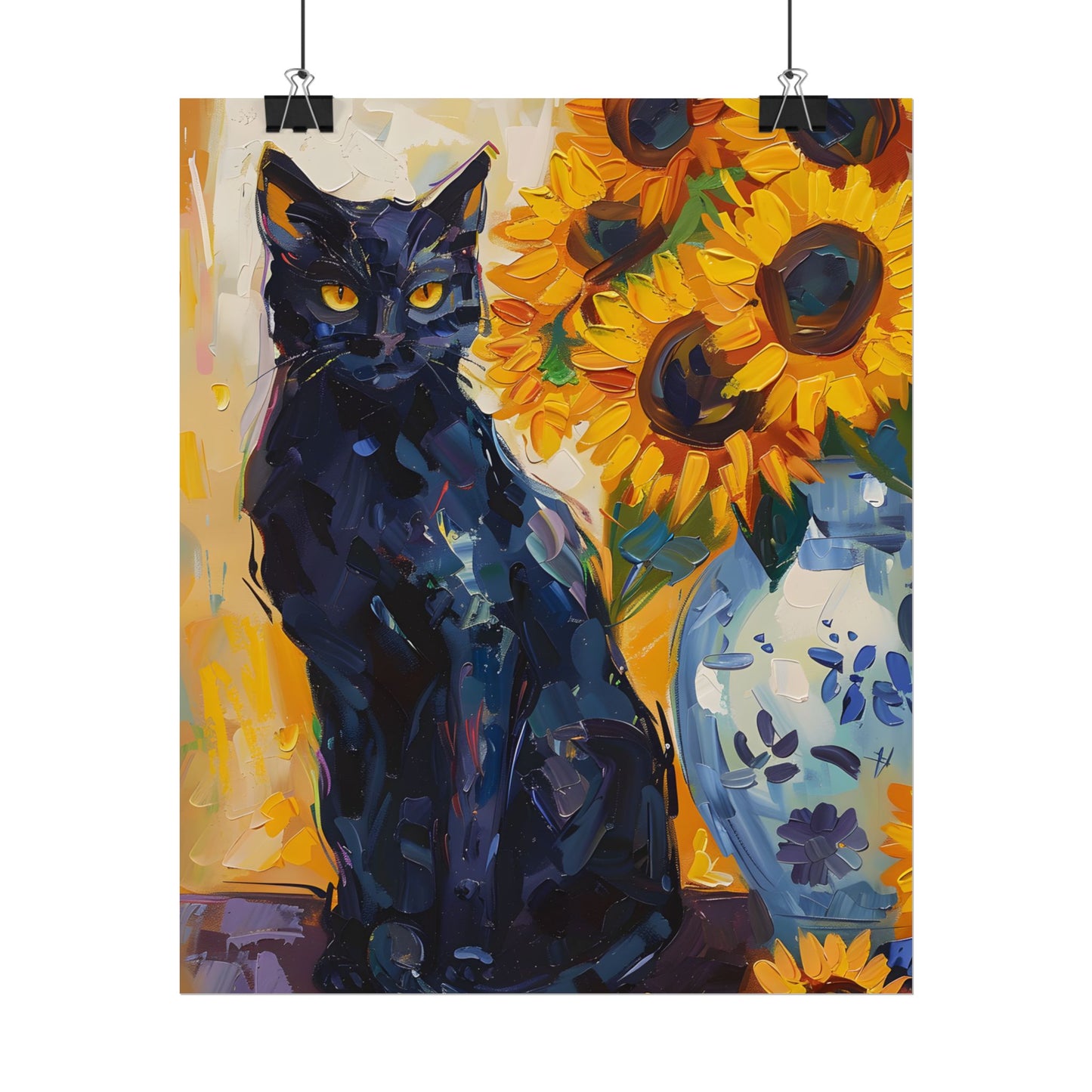 Whiskers by Sunshine: Black Cat in a Blooming Garden - Poster