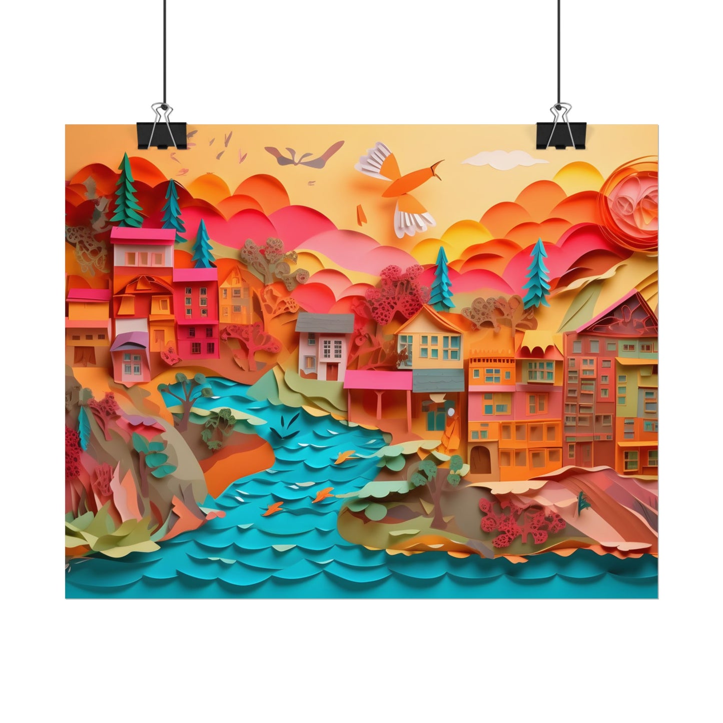 Magical Beach Quill: Vibrant Paper Art of Tropical Paradise - Poster