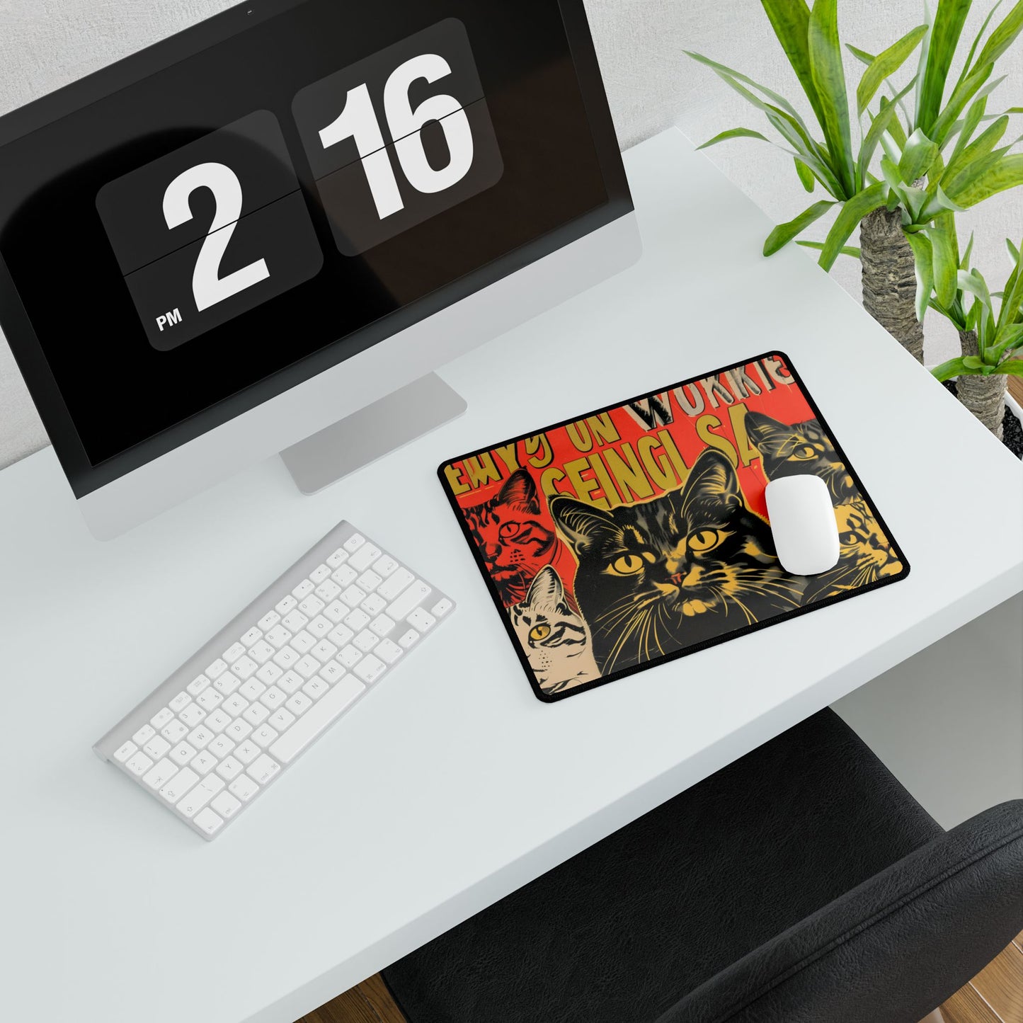 Whisked Away: A Soviet-Inspired Poster Featuring Multiple Feline Friends - Desk Mat