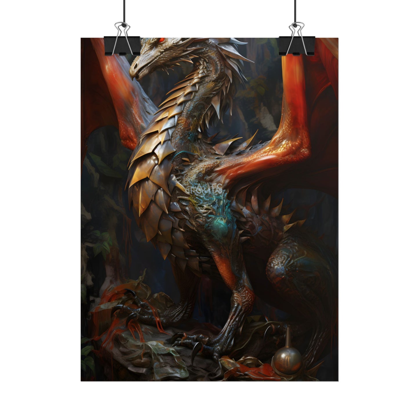 Fantasy Dragon Guardian Art: Ancient Dragon in its Lair - Poster