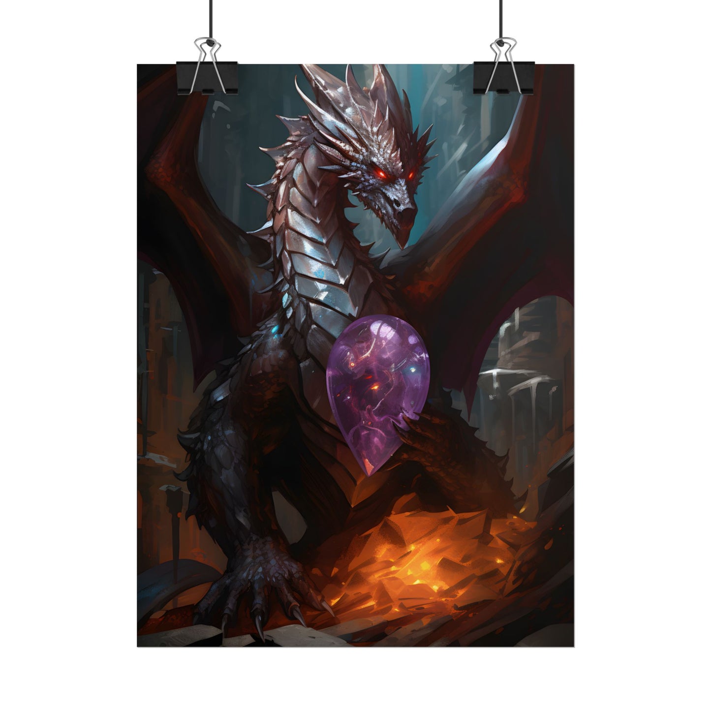 Ancient Fantasy Dragon Guarding Lair: Mythical Artwork - Poster