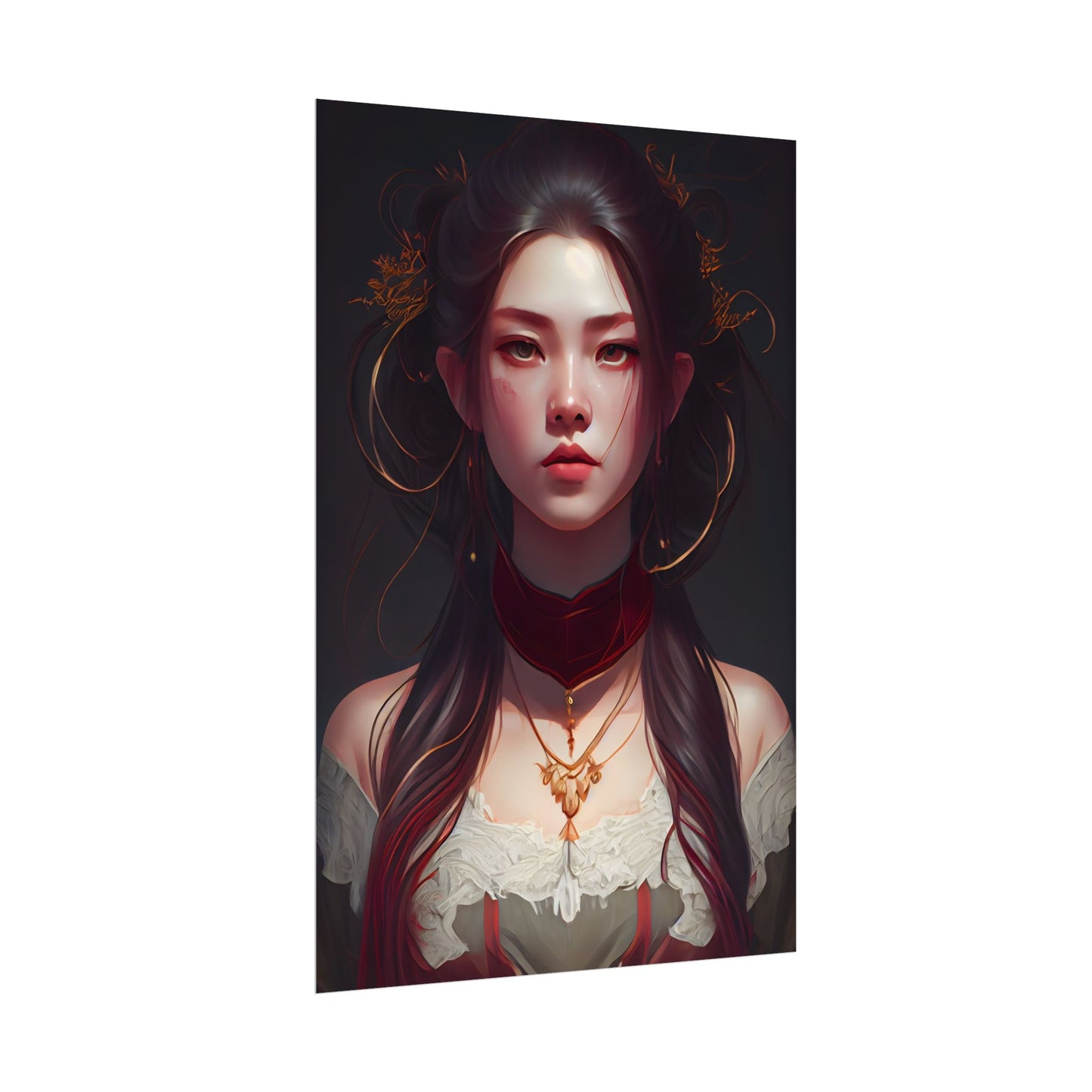 Intense Female Portrait: Brown Hair Beauty - Poster