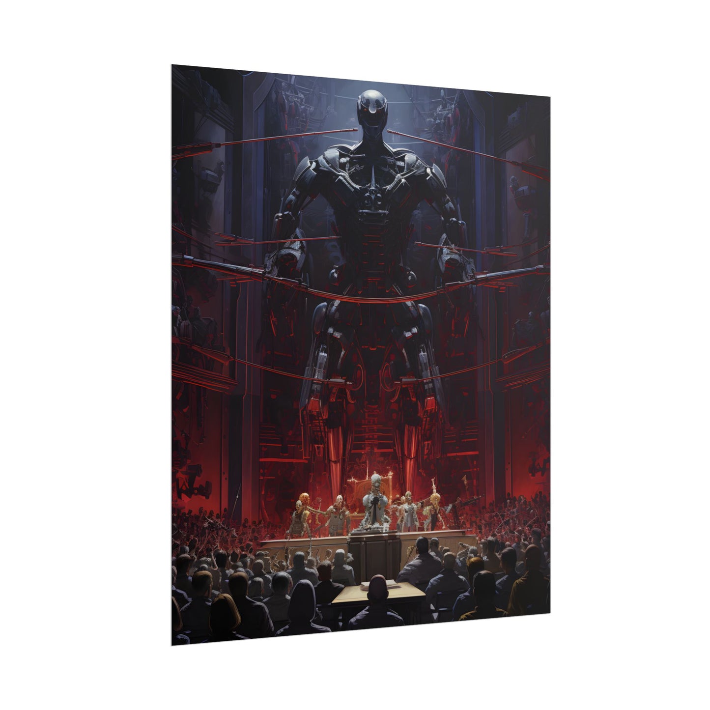Robot Orchestra: Modern Concert Hall Scene Art - Poster