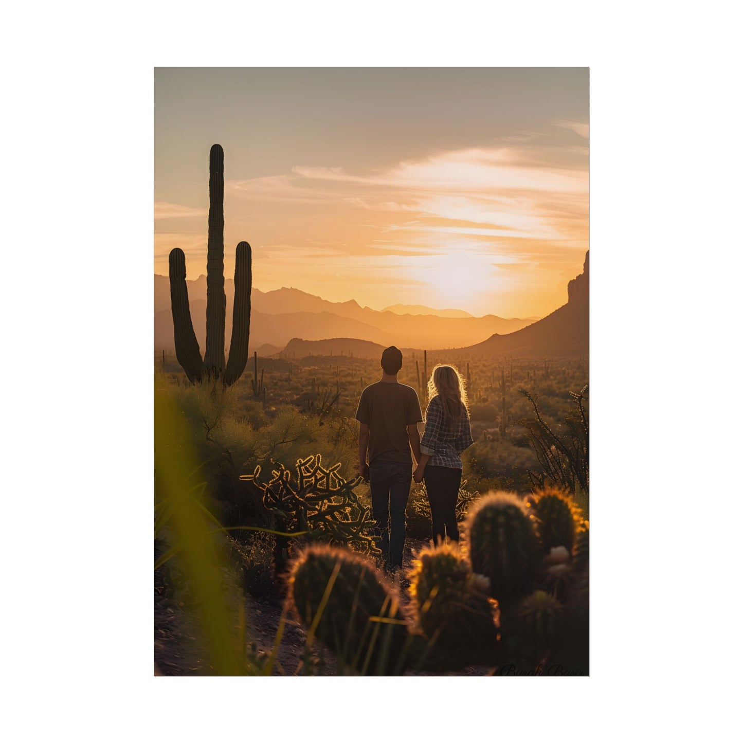 Serene Desert Sunset: Intimate Connection Digital Art - Poster